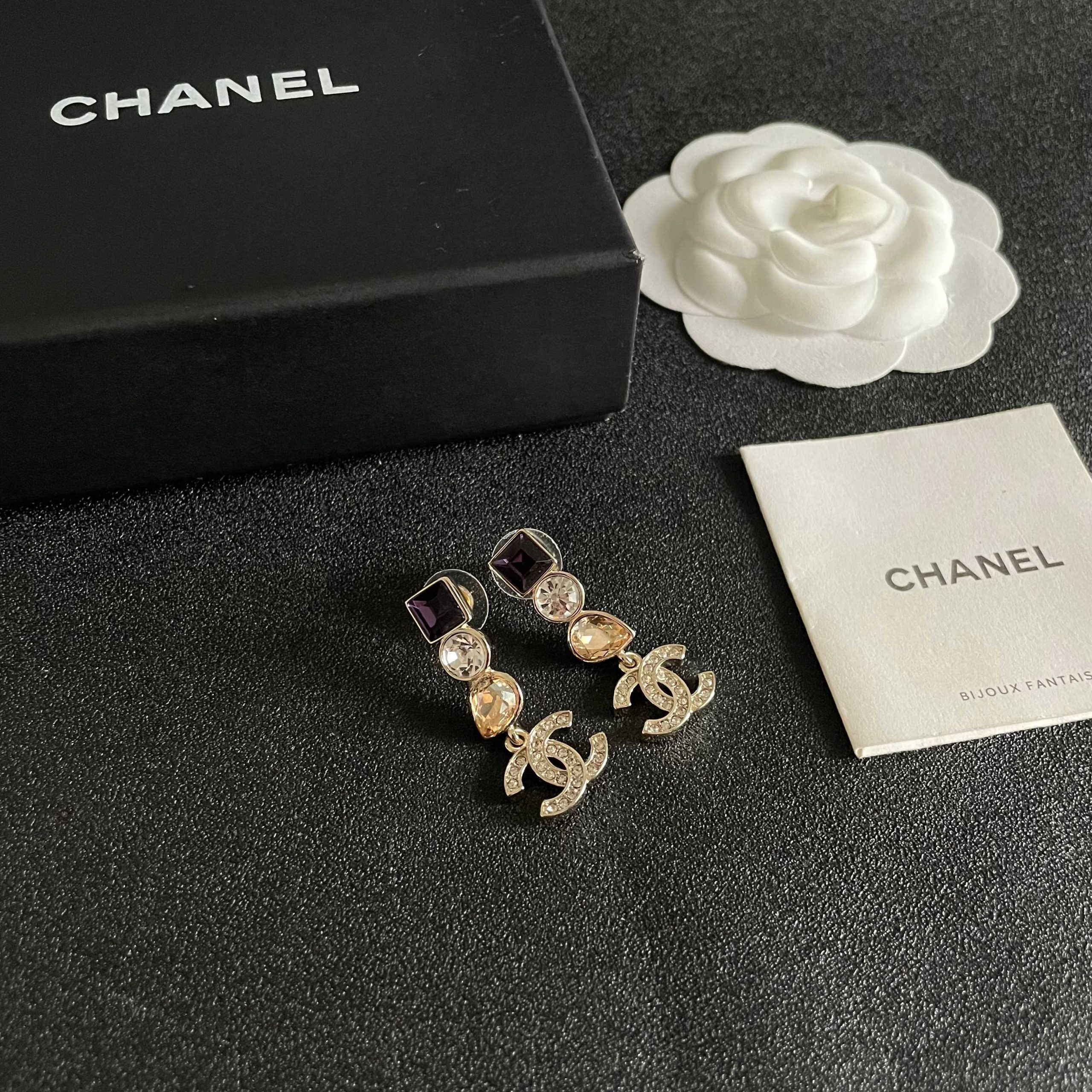 CHANEL一比一 香奈兒 雙C水鑽垂墜耳環 水晶耳飾 精品女款