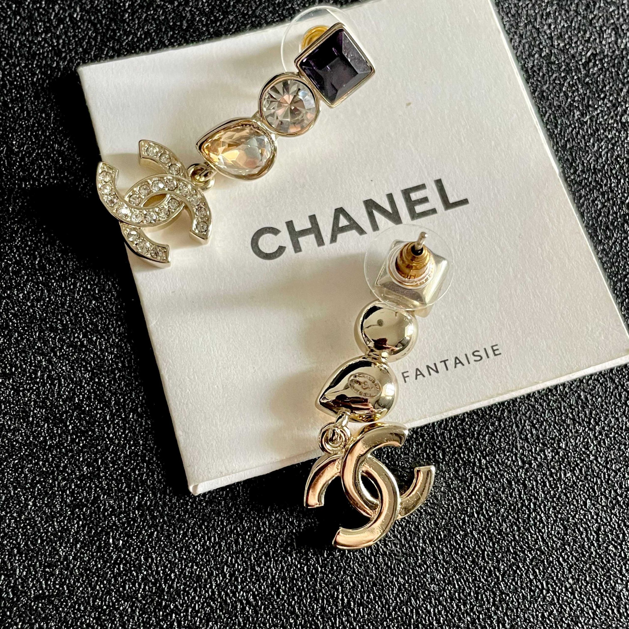 CHANEL一比一 香奈兒 雙C水鑽垂墜耳環 水晶耳飾 精品女款