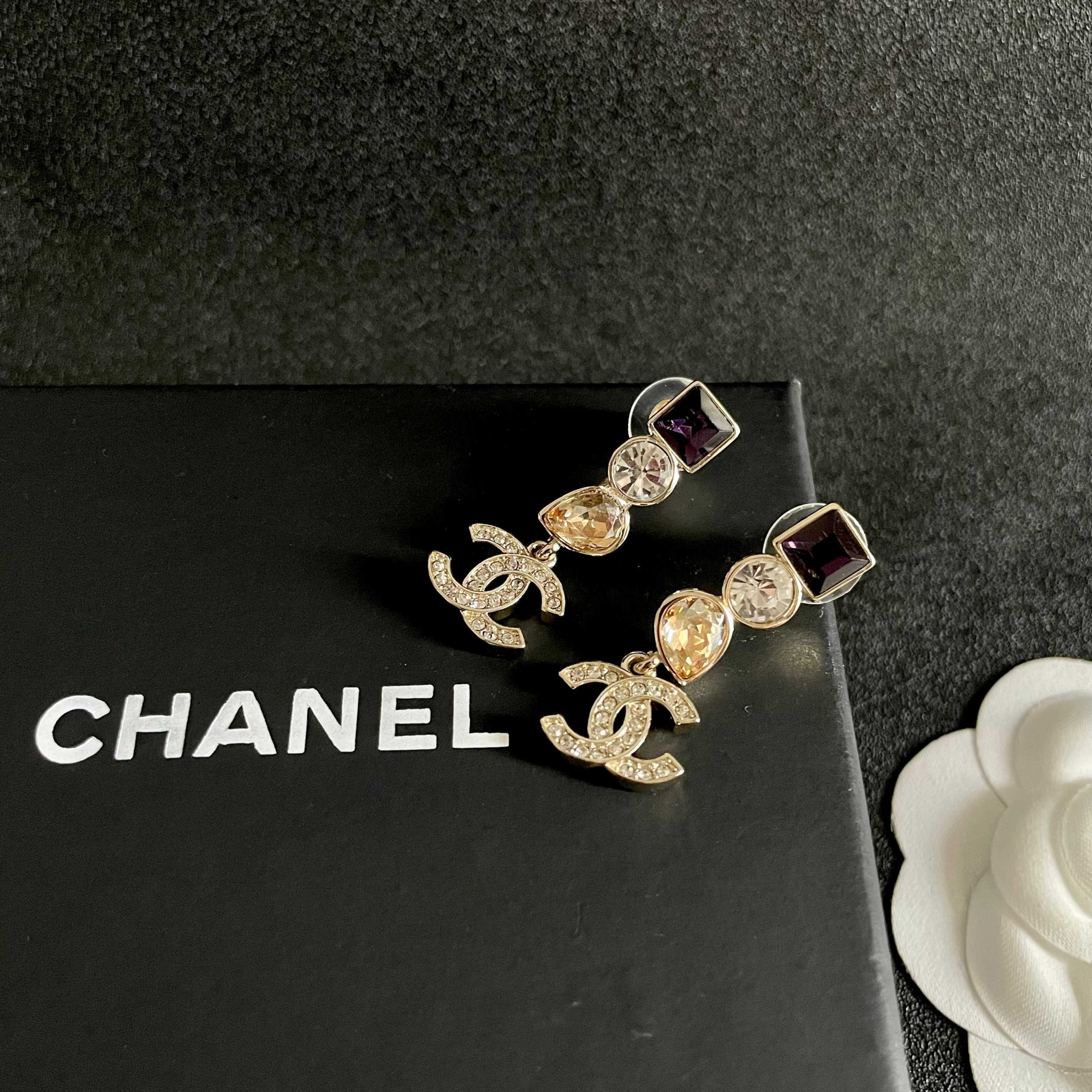 CHANEL一比一 香奈兒 雙C水鑽垂墜耳環 水晶耳飾 精品女款
