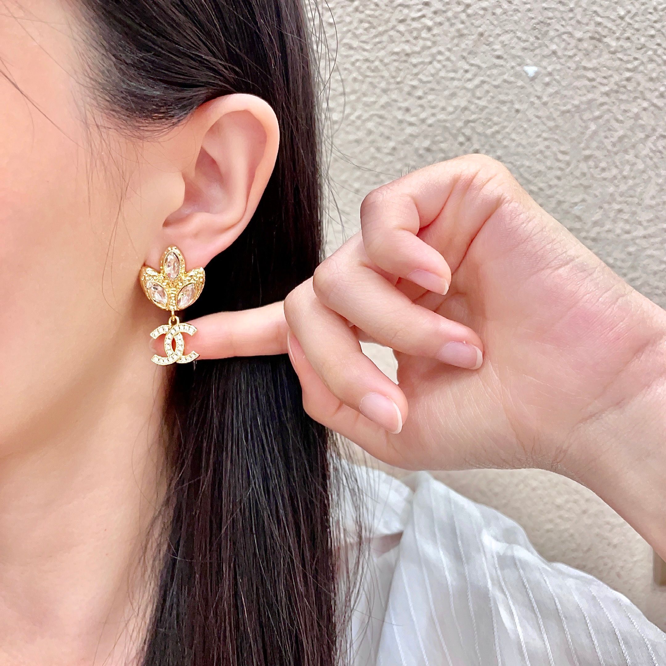 CHANEL 原單 香奈兒 水晶花瓣雙C垂墜耳環 滿鑽耳飾 女款精品| 14 CHANEL 原單 香奈兒 水晶花瓣雙C垂墜耳環 滿鑽耳飾 女款精品