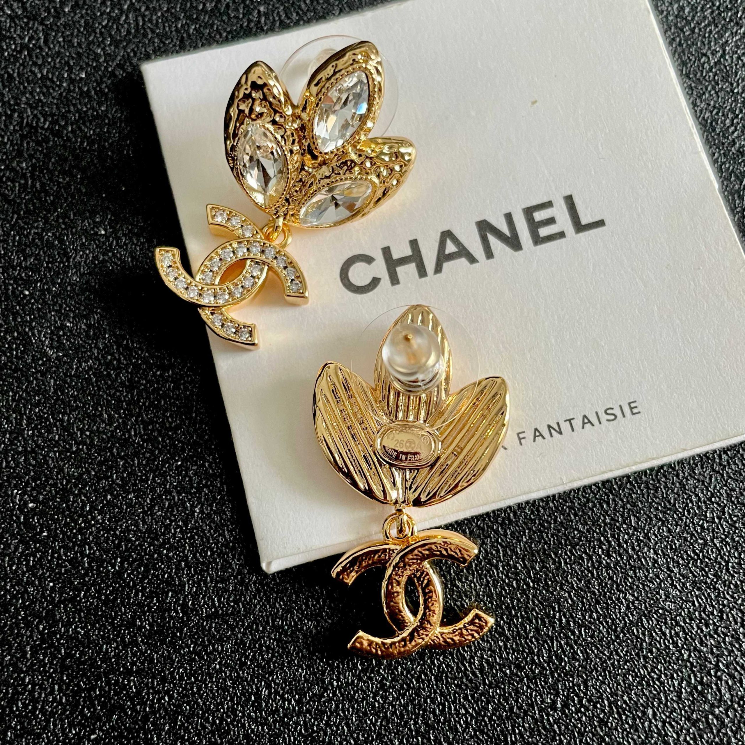 CHANEL 原單 香奈兒 水晶花瓣雙C垂墜耳環 滿鑽耳飾 女款精品| 9 CHANEL 原單 香奈兒 水晶花瓣雙C垂墜耳環 滿鑽耳飾 女款精品