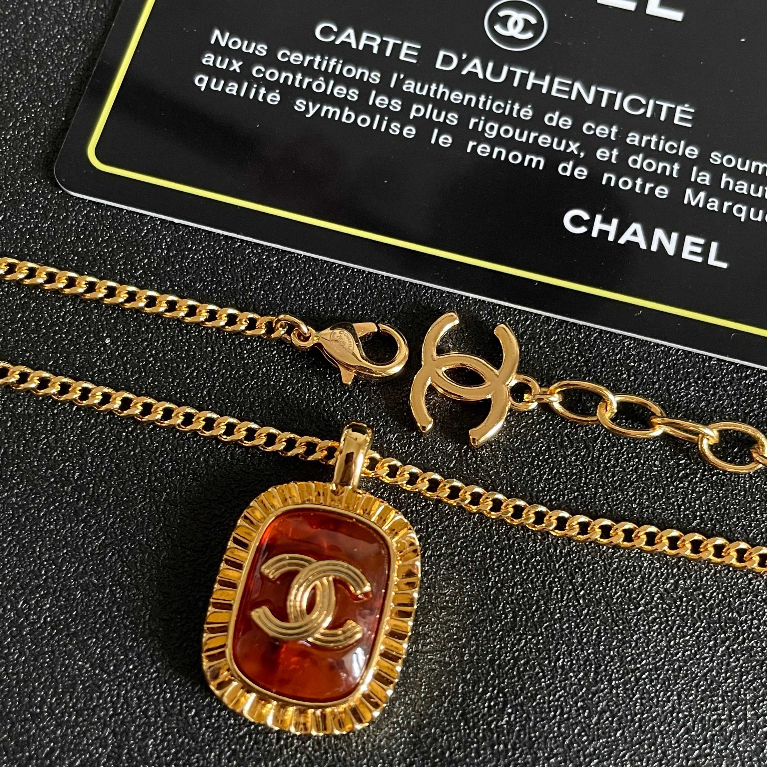 CHANEL A貨 香奈兒 琥珀色雙C項鍊 復古琺瑯吊墜 精品項鍊