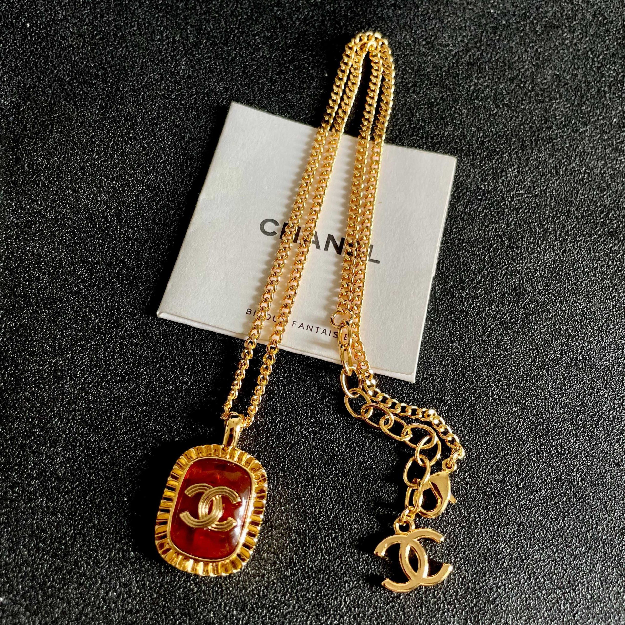 CHANEL A貨 香奈兒 琥珀色雙C項鍊 復古琺瑯吊墜 精品項鍊