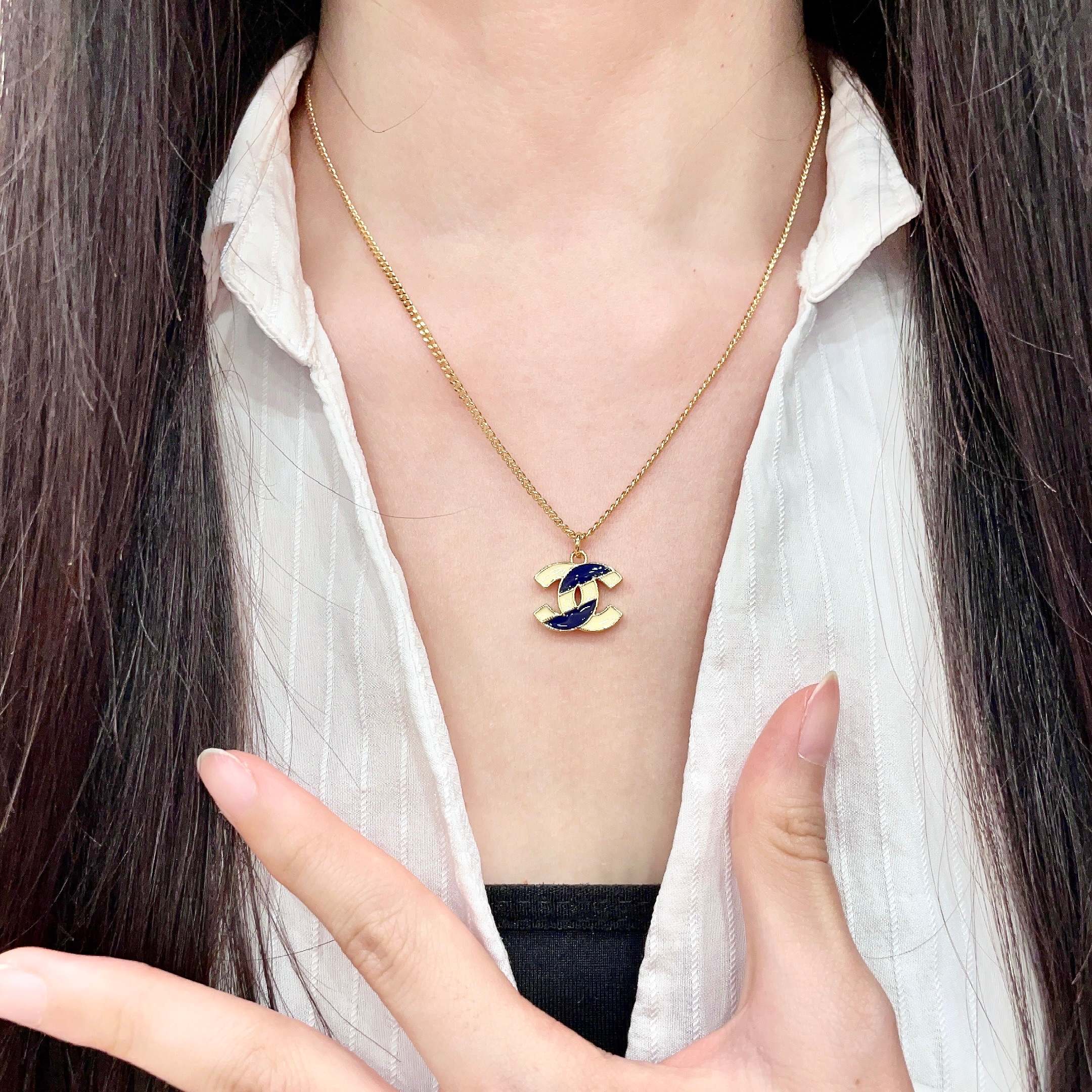 Chanel 高仿 雙C琺瑯項鍊 藍色復古吊墜 女款精品項鍊| 14 Chanel 高仿 雙C琺瑯項鍊 藍色復古吊墜 女款精品項鍊