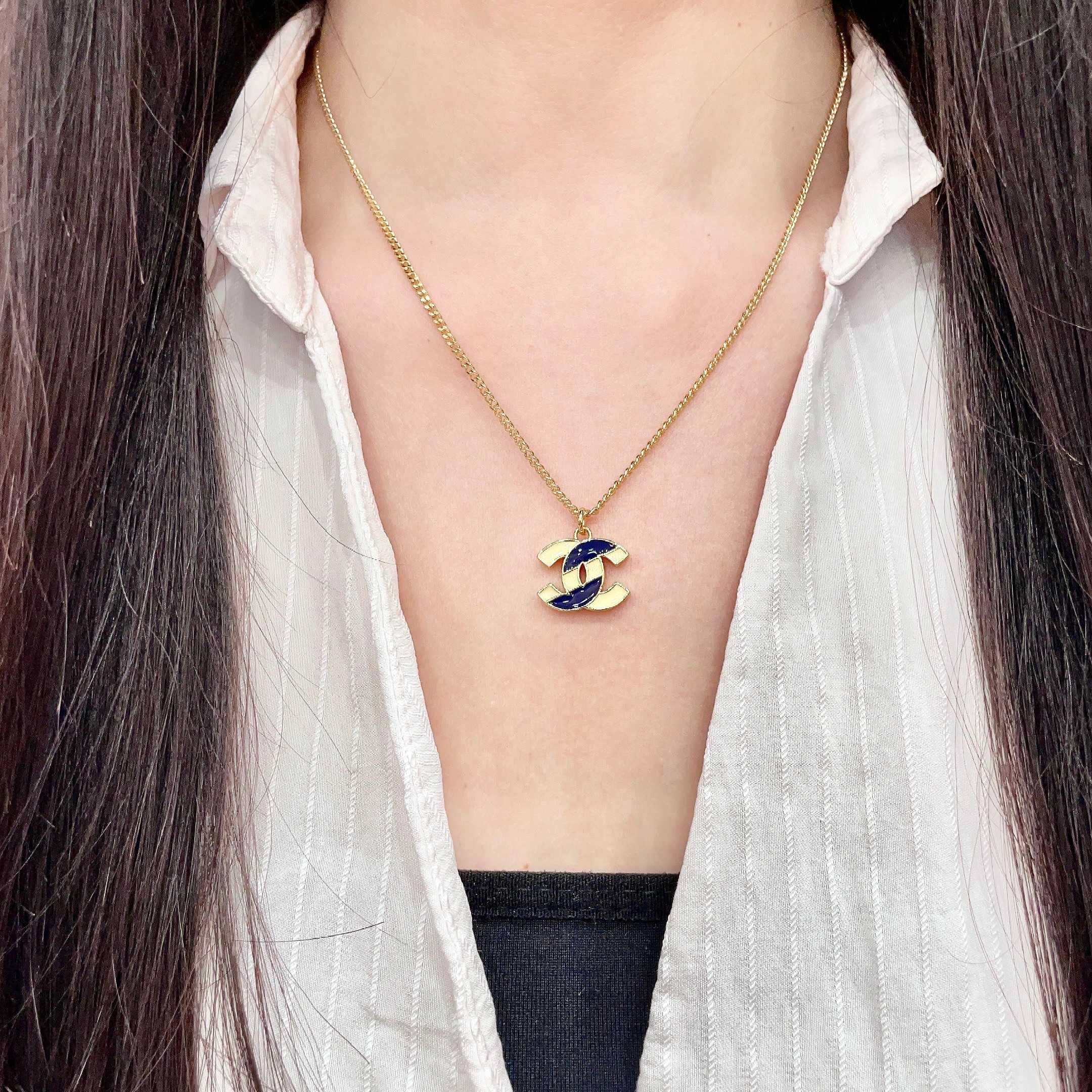 Chanel 高仿 雙C琺瑯項鍊 藍色復古吊墜 女款精品項鍊| 13 Chanel 高仿 雙C琺瑯項鍊 藍色復古吊墜 女款精品項鍊