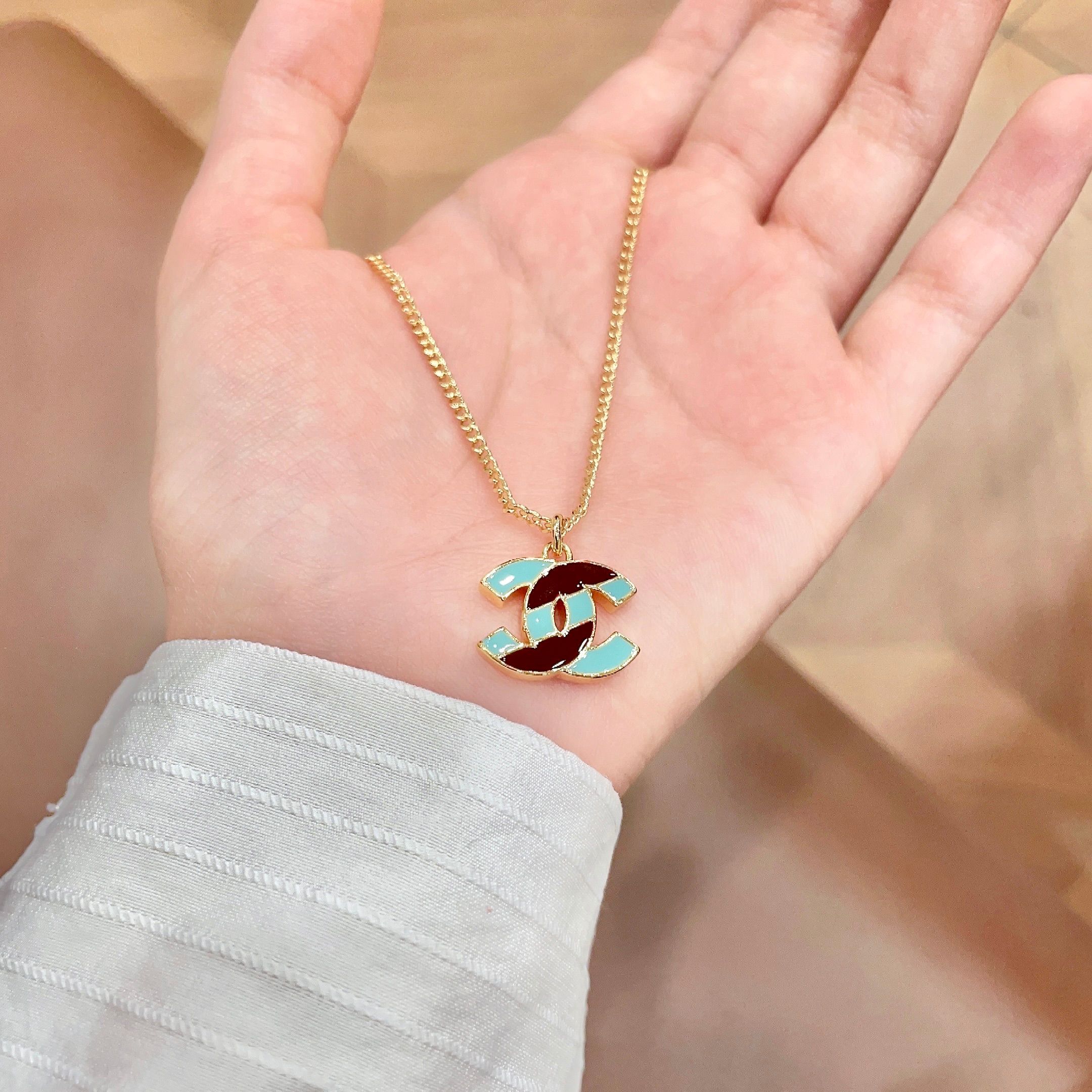 Chanel A貨 雙C琺瑯項鍊 綠色復古吊墜 精品女款飾品| 12 Chanel A貨 雙C琺瑯項鍊 綠色復古吊墜 精品女款飾品