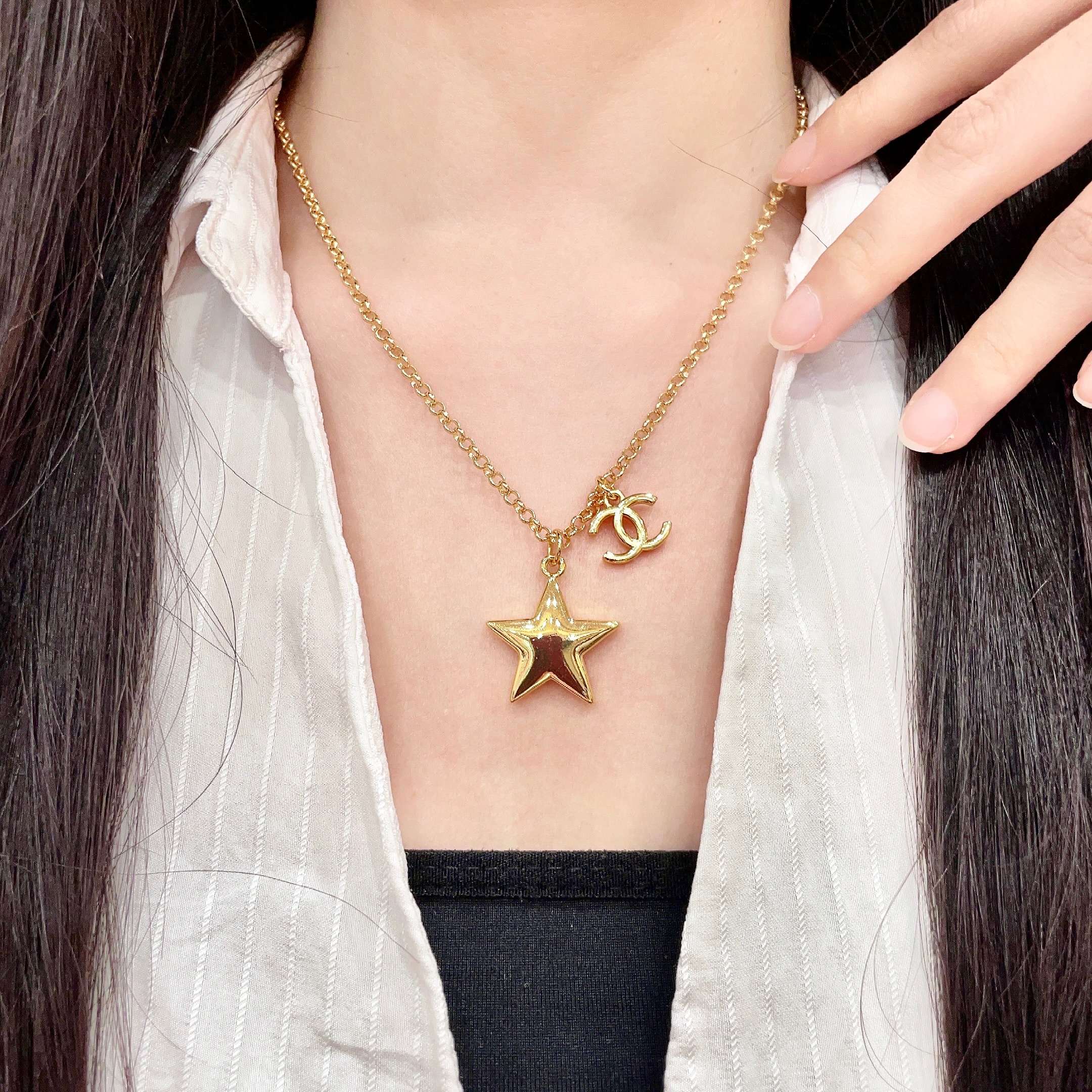 CHANEL一比一女士金色星星雙C項鍊 法式復古氣質百搭鎖骨鏈| 3 CHANEL一比一女士金色星星雙C項鍊 法式復古氣質百搭鎖骨鏈