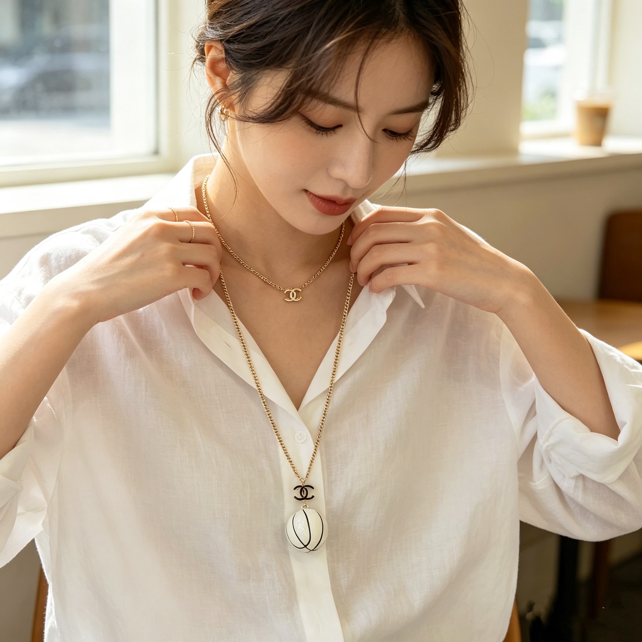 CHANEL高仿女士圓球雙C吊墜項鍊 金色簡約氣質百搭鎖骨鏈| 13 CHANEL高仿女士圓球雙C吊墜項鍊 金色簡約氣質百搭鎖骨鏈