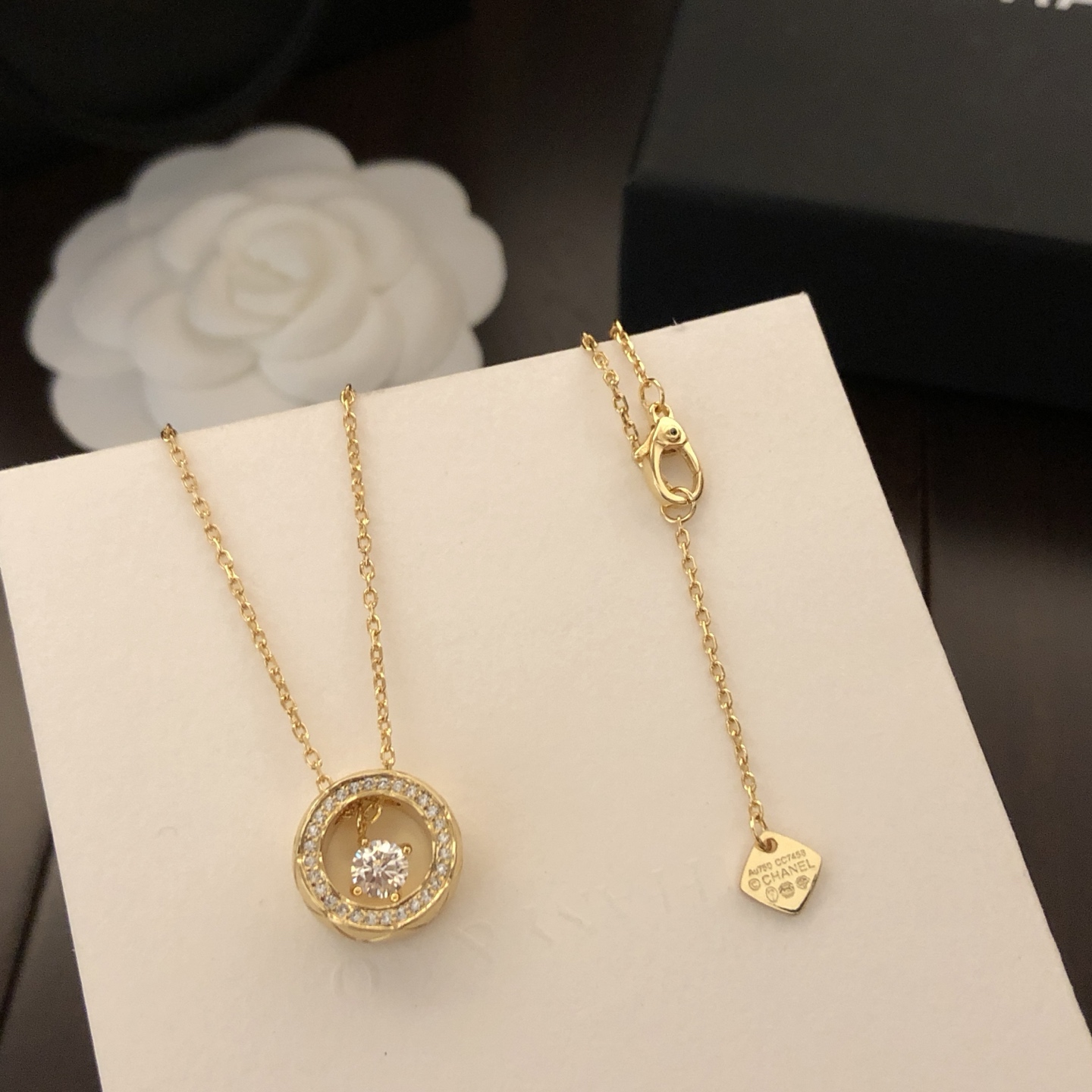 CHANEL復刻女士圓環鑲鑽項鍊 金色靈動單鑽吊墜精緻鎖骨鏈