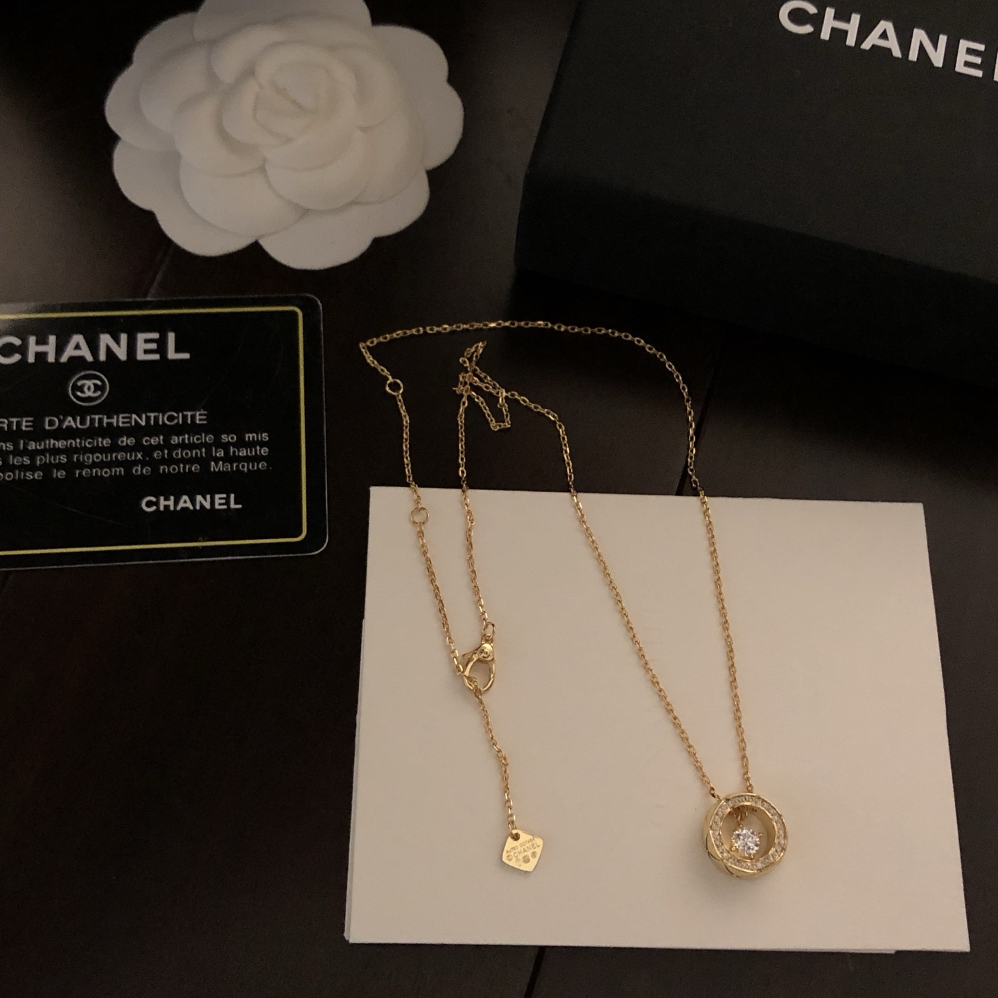 CHANEL復刻女士圓環鑲鑽項鍊 金色靈動單鑽吊墜精緻鎖骨鏈