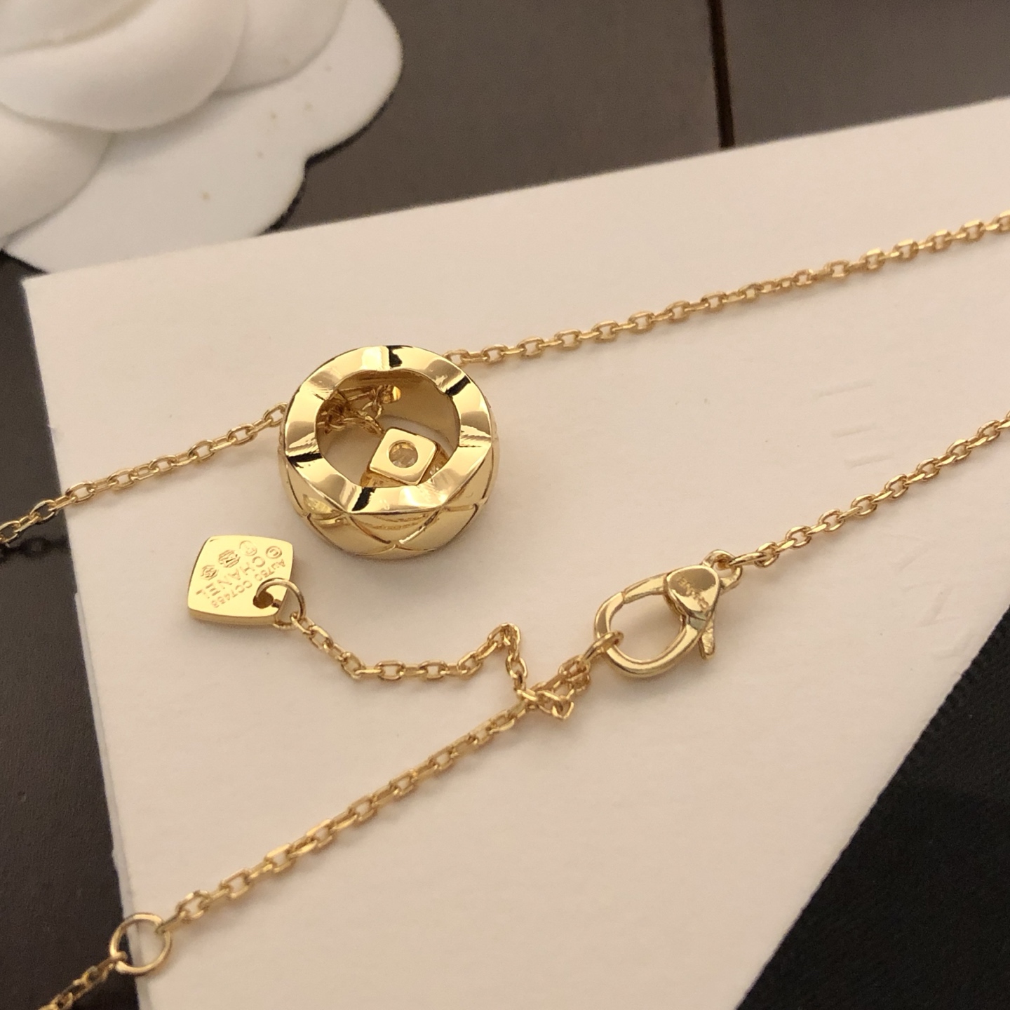 CHANEL復刻女士圓環鑲鑽項鍊 金色靈動單鑽吊墜精緻鎖骨鏈