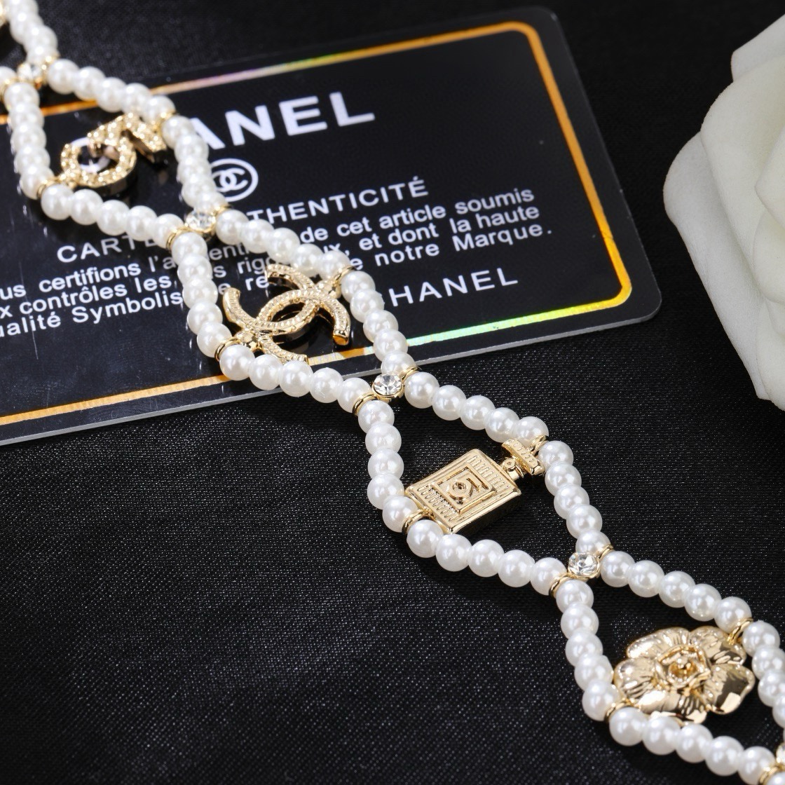 CHANEL復刻女士珍珠鏤空項鍊 金色多元素雙C花朵復古頸鏈| 10 CHANEL復刻女士珍珠鏤空項鍊 金色多元素雙C花朵復古頸鏈