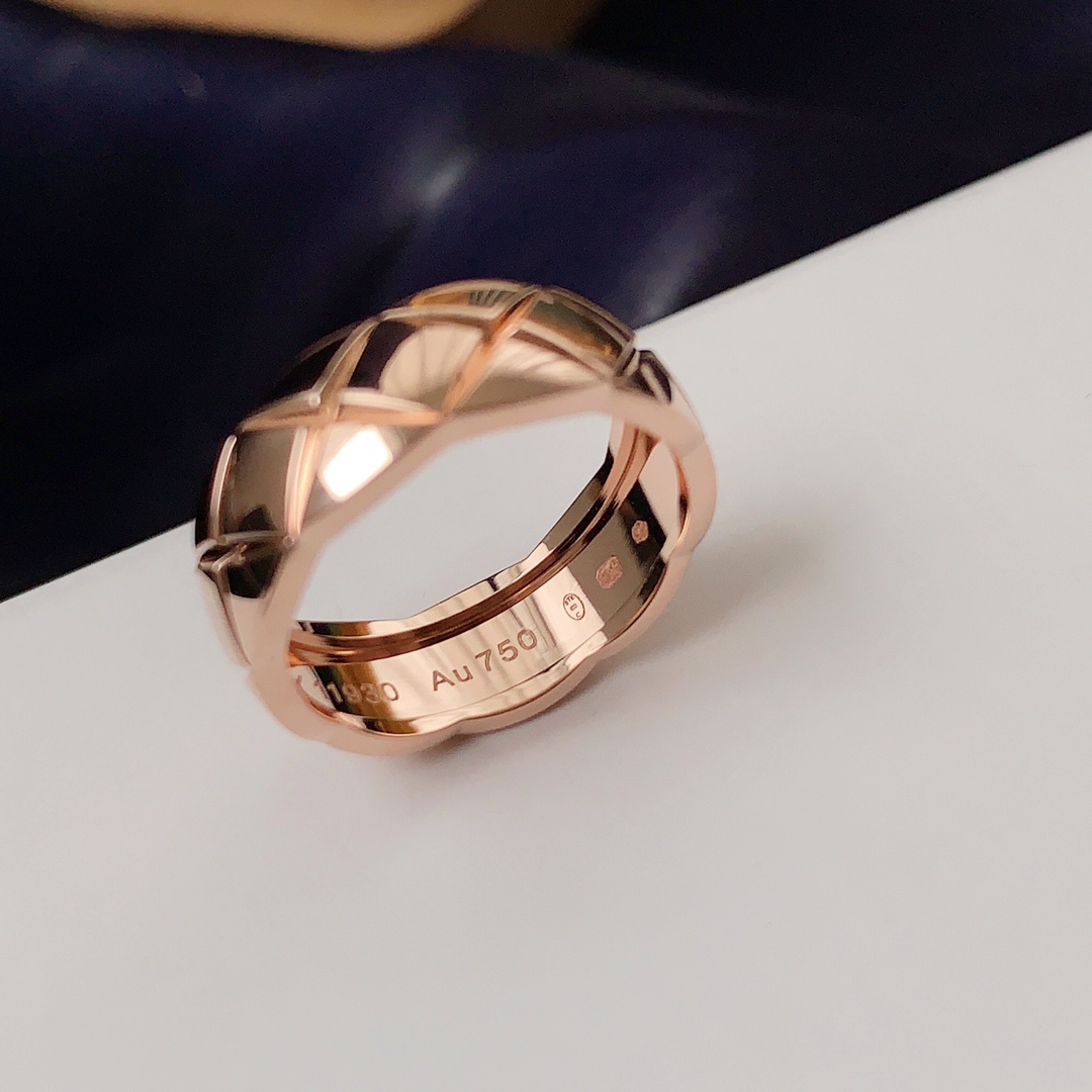 CHANEL一比一女士菱格寬版戒指 玫瑰金色立體切面時尚指環