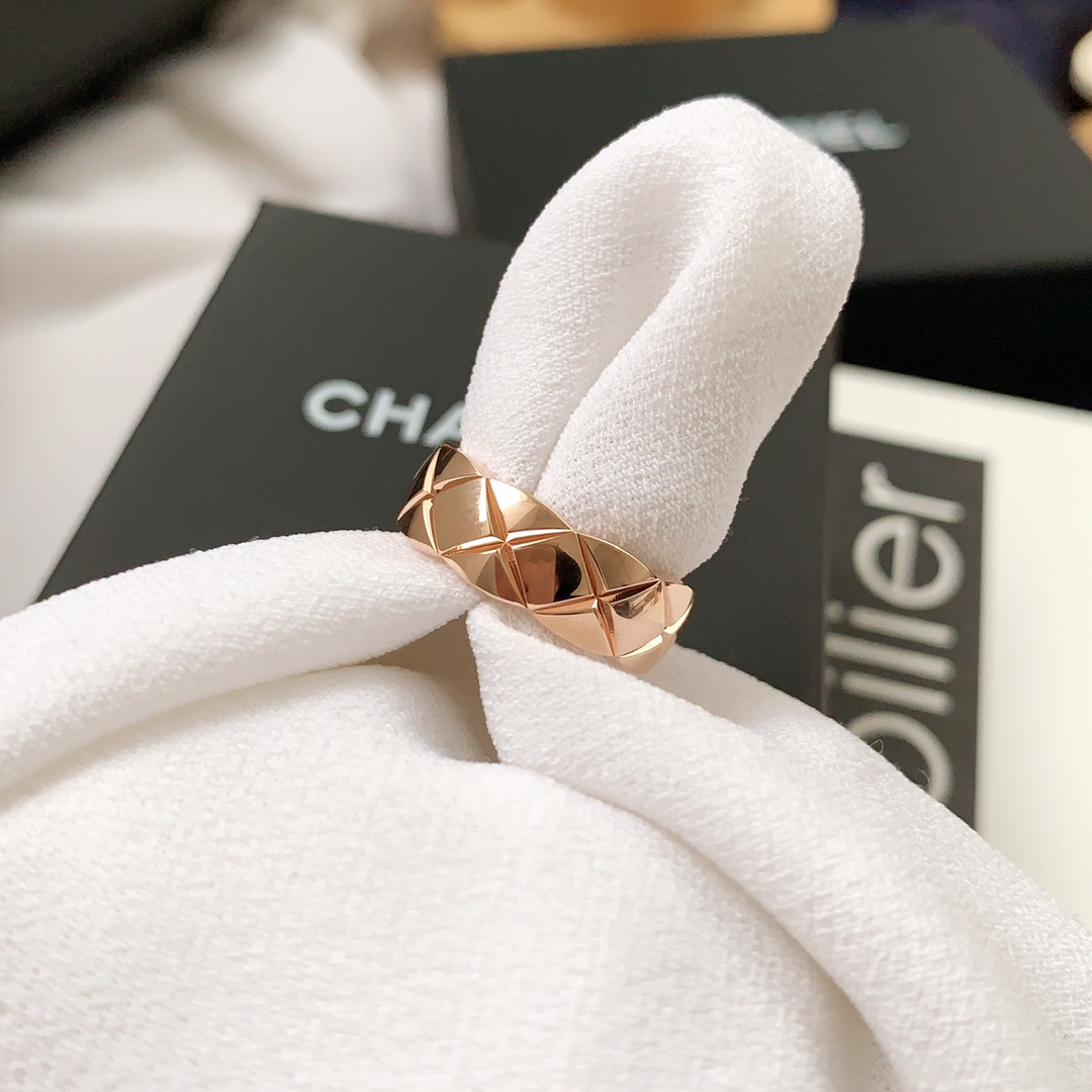 CHANEL一比一女士菱格寬版戒指 玫瑰金色立體切面時尚指環