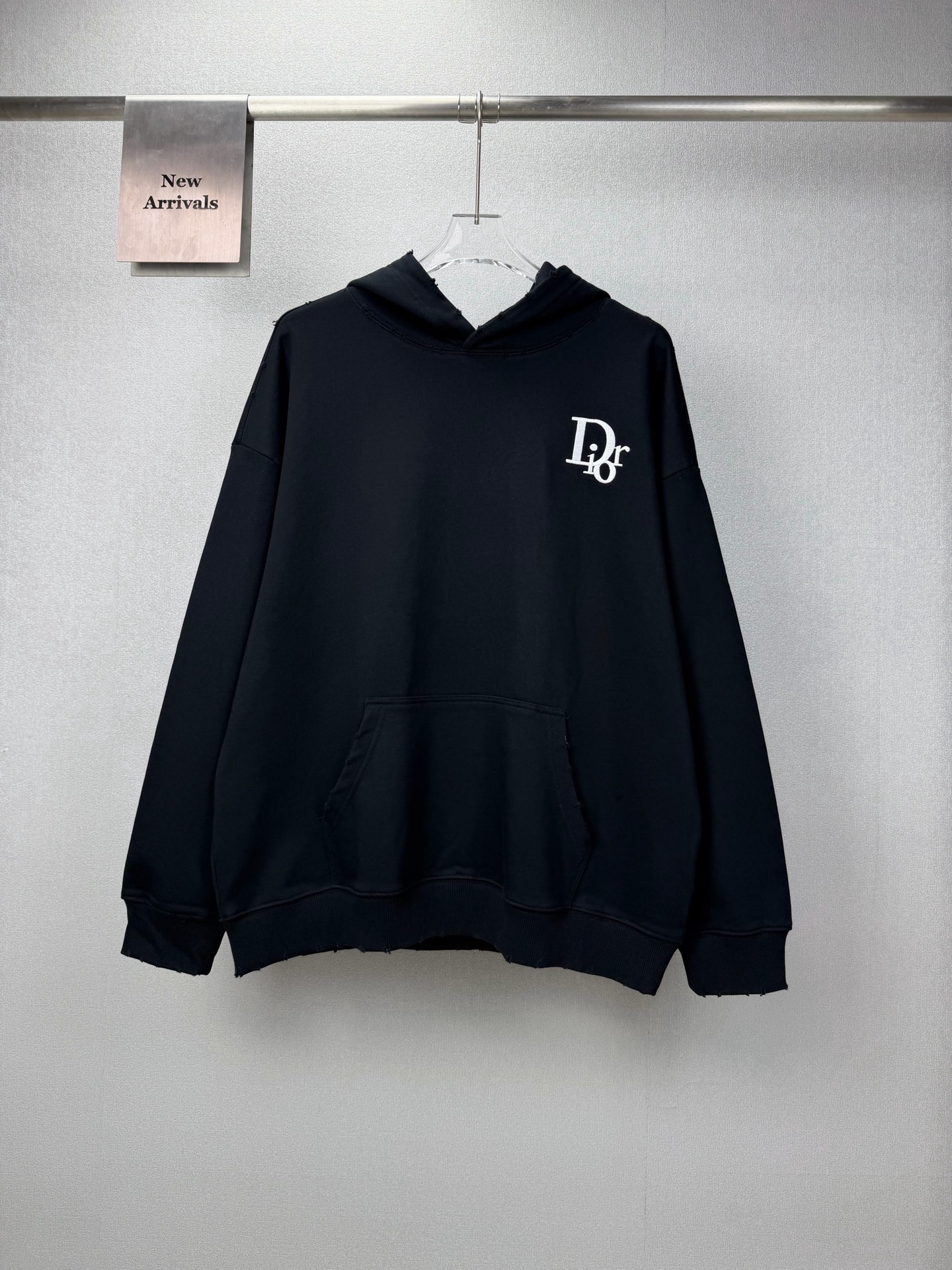 一比一DIOR連帽衛衣 CD胸前刺繡Logo黑色寬鬆帽T