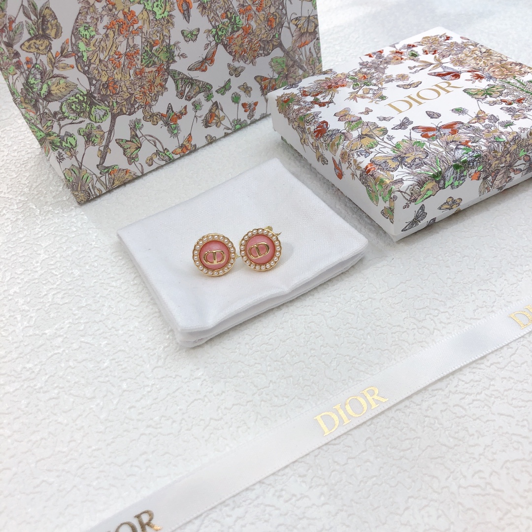 DIOR高仿女士珍珠CD耳釘金色圓形粉色藍綠色琺瑯復古耳環| 14 DIOR高仿女士珍珠CD耳釘金色圓形粉色藍綠色琺瑯復古耳環