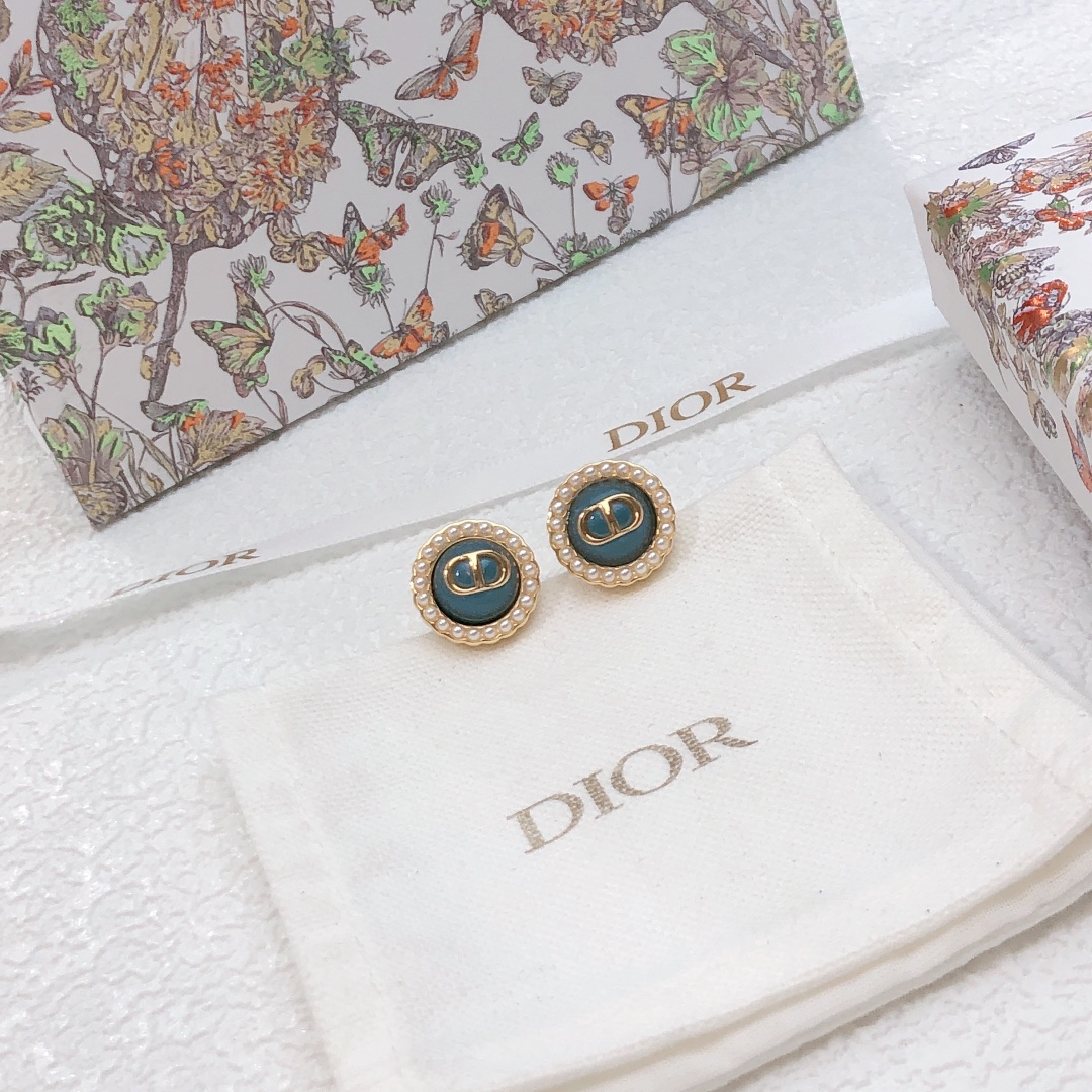 DIOR高仿女士珍珠CD耳釘金色圓形粉色藍綠色琺瑯復古耳環| 12 DIOR高仿女士珍珠CD耳釘金色圓形粉色藍綠色琺瑯復古耳環