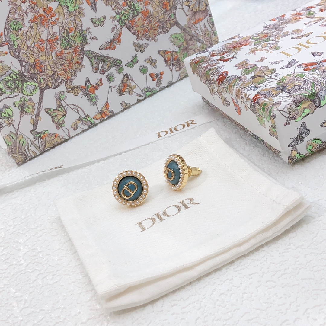 DIOR高仿女士珍珠CD耳釘金色圓形粉色藍綠色琺瑯復古耳環| 10 DIOR高仿女士珍珠CD耳釘金色圓形粉色藍綠色琺瑯復古耳環