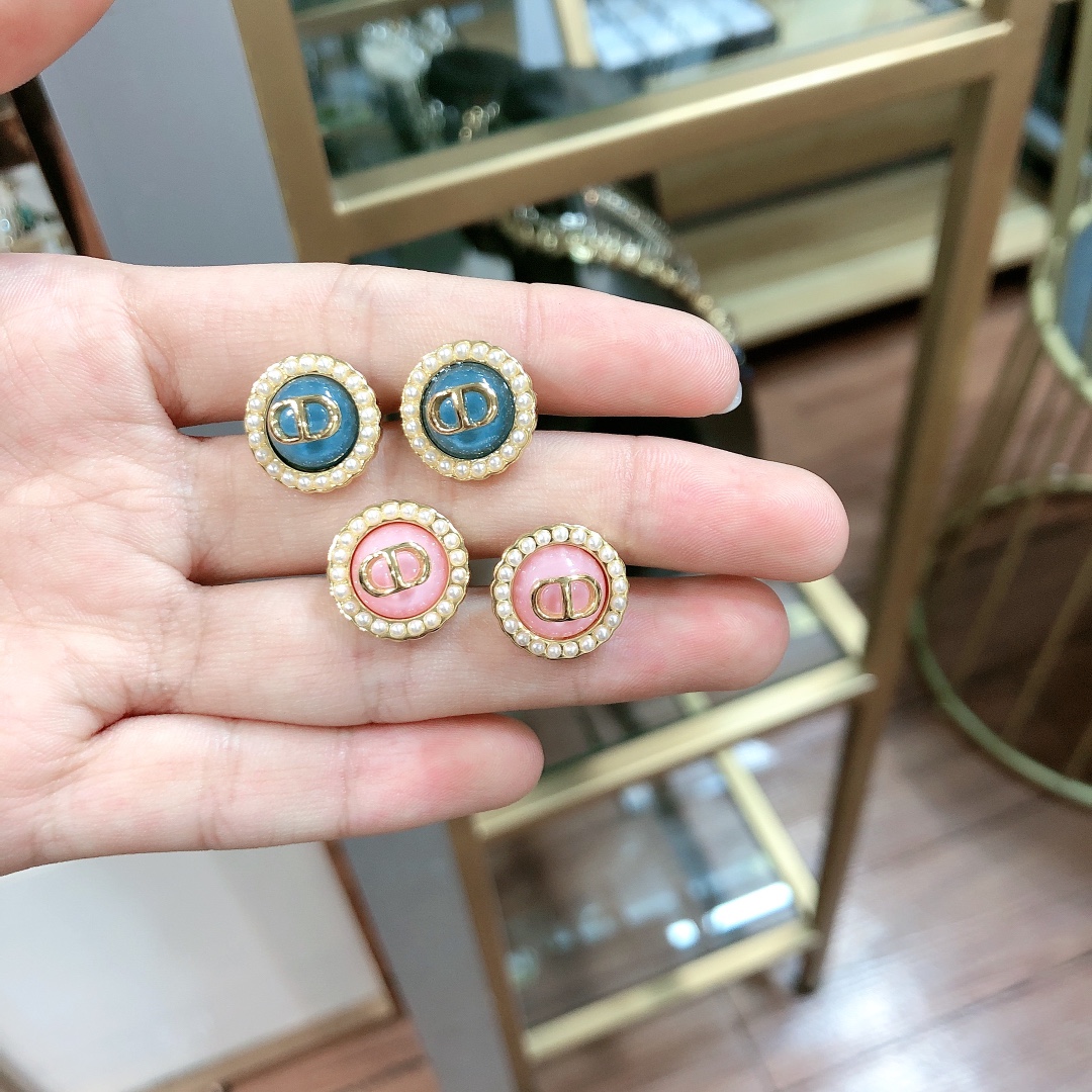 DIOR高仿女士珍珠CD耳釘金色圓形粉色藍綠色琺瑯復古耳環| 8 DIOR高仿女士珍珠CD耳釘金色圓形粉色藍綠色琺瑯復古耳環