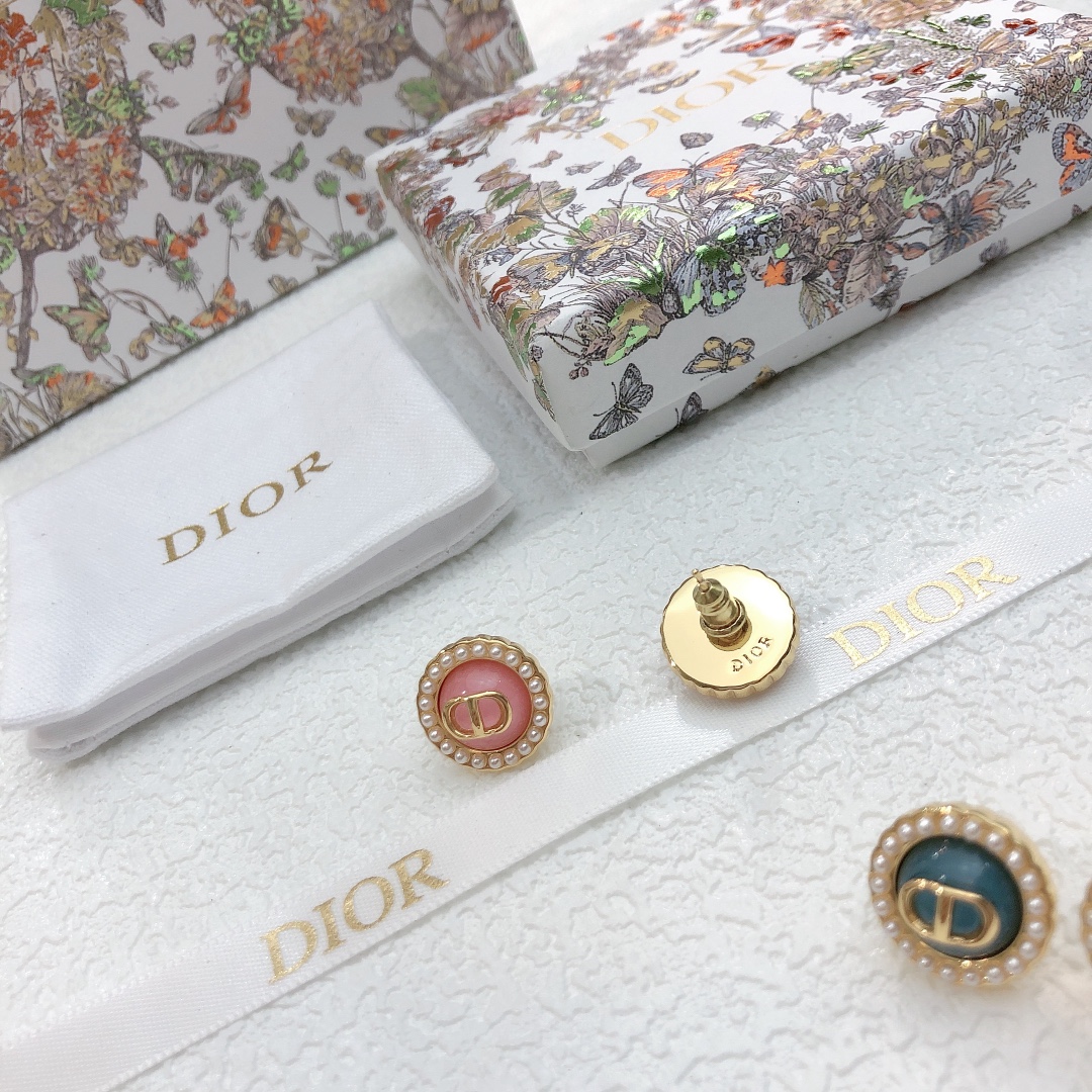 DIOR高仿女士珍珠CD耳釘金色圓形粉色藍綠色琺瑯復古耳環| 7 DIOR高仿女士珍珠CD耳釘金色圓形粉色藍綠色琺瑯復古耳環