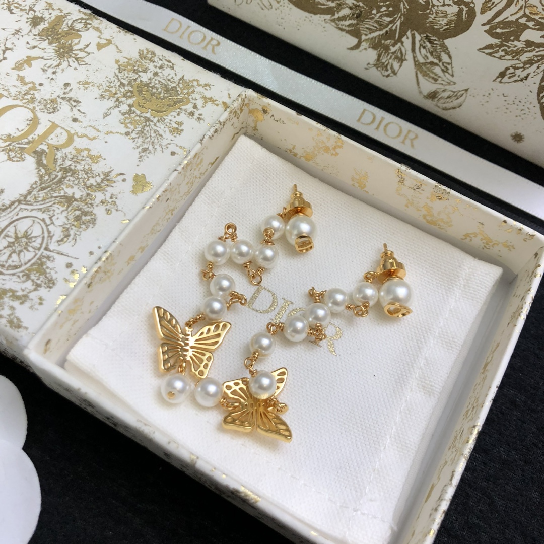 原單Dior蝴蝶耳環 珍珠長流蘇金色耳飾 優雅垂墜款| 13 原單Dior蝴蝶耳環 珍珠長流蘇金色耳飾 優雅垂墜款