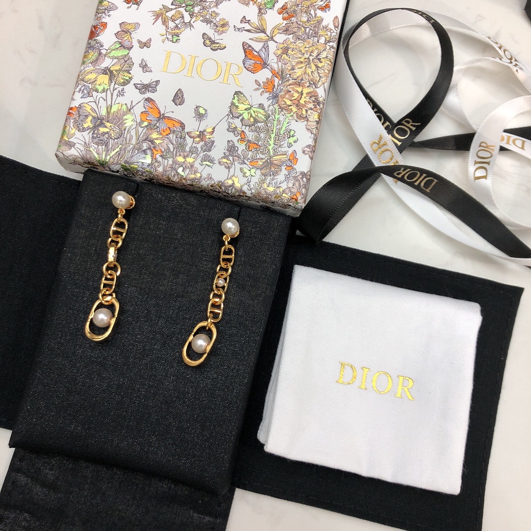 一比一Dior CD珍珠耳環 金色鏈節長款垂墜耳飾| 11 一比一Dior CD珍珠耳環 金色鏈節長款垂墜耳飾