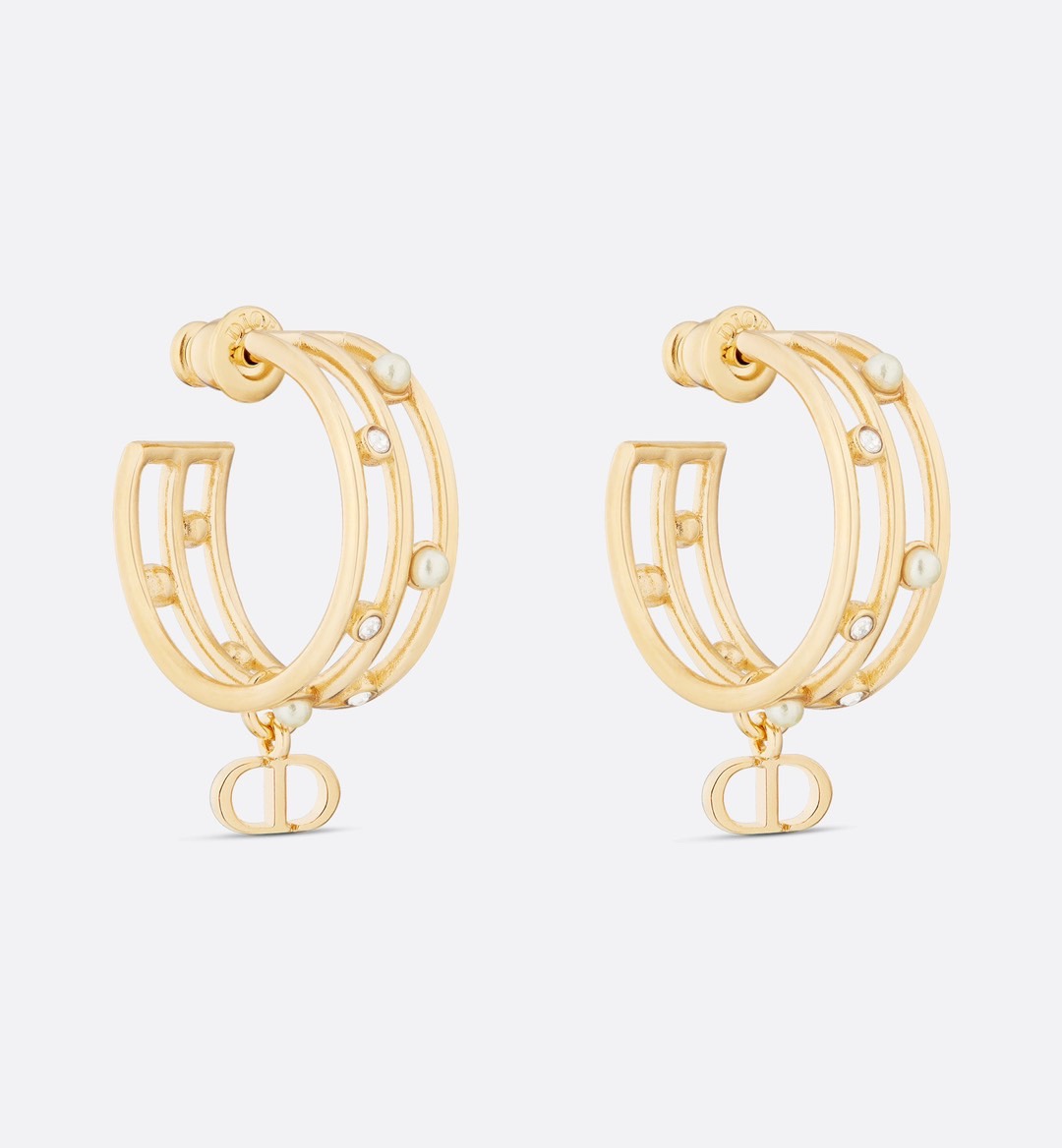 A貨Dior CD圓環耳環 金色珍珠水鑽吊墜精品耳飾| 6 A貨Dior CD圓環耳環 金色珍珠水鑽吊墜精品耳飾