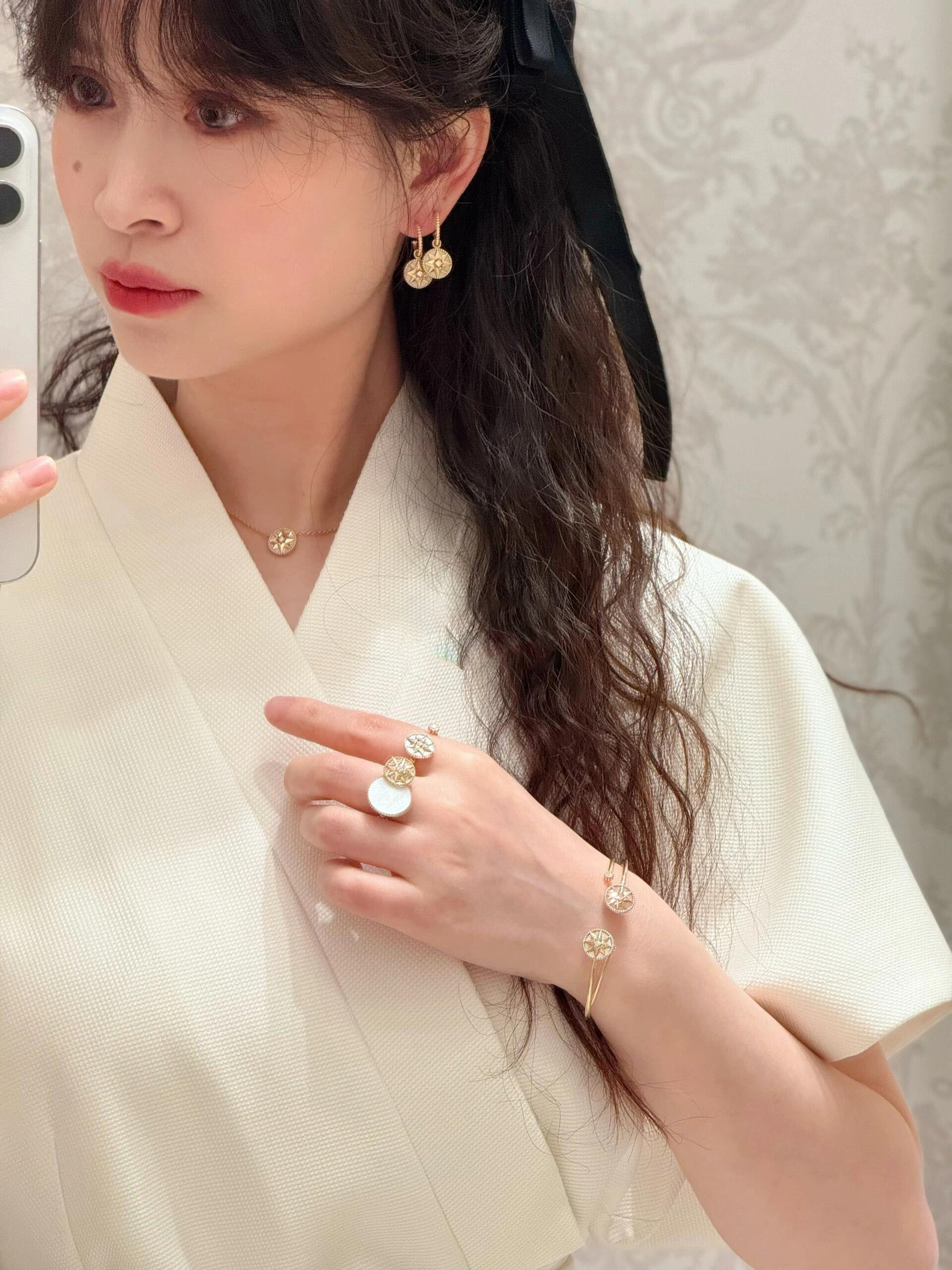 一比一Dior Rose des Vents項鍊 月亮星辰雙圓牌水鑽吊墜