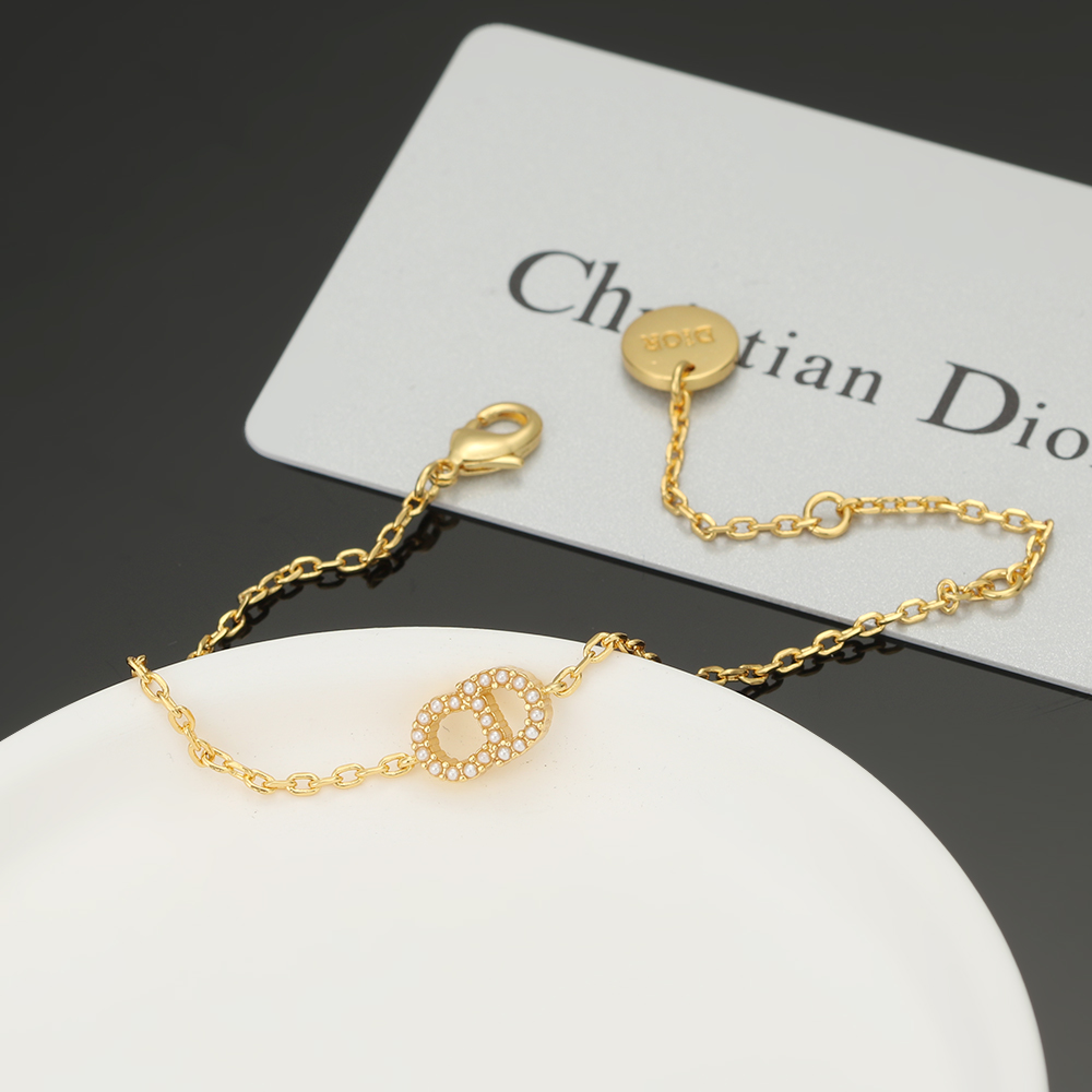 高仿Dior CD項鍊手鍊 金色滿鑽字母吊墜精品首飾