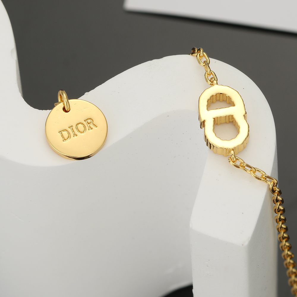 高仿Dior CD項鍊手鍊 金色滿鑽字母吊墜精品首飾