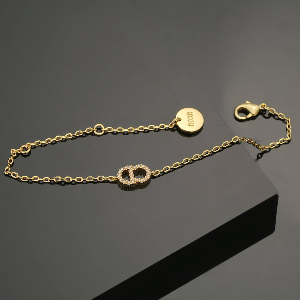 高仿Dior CD項鍊手鍊 金色滿鑽字母吊墜精品首飾