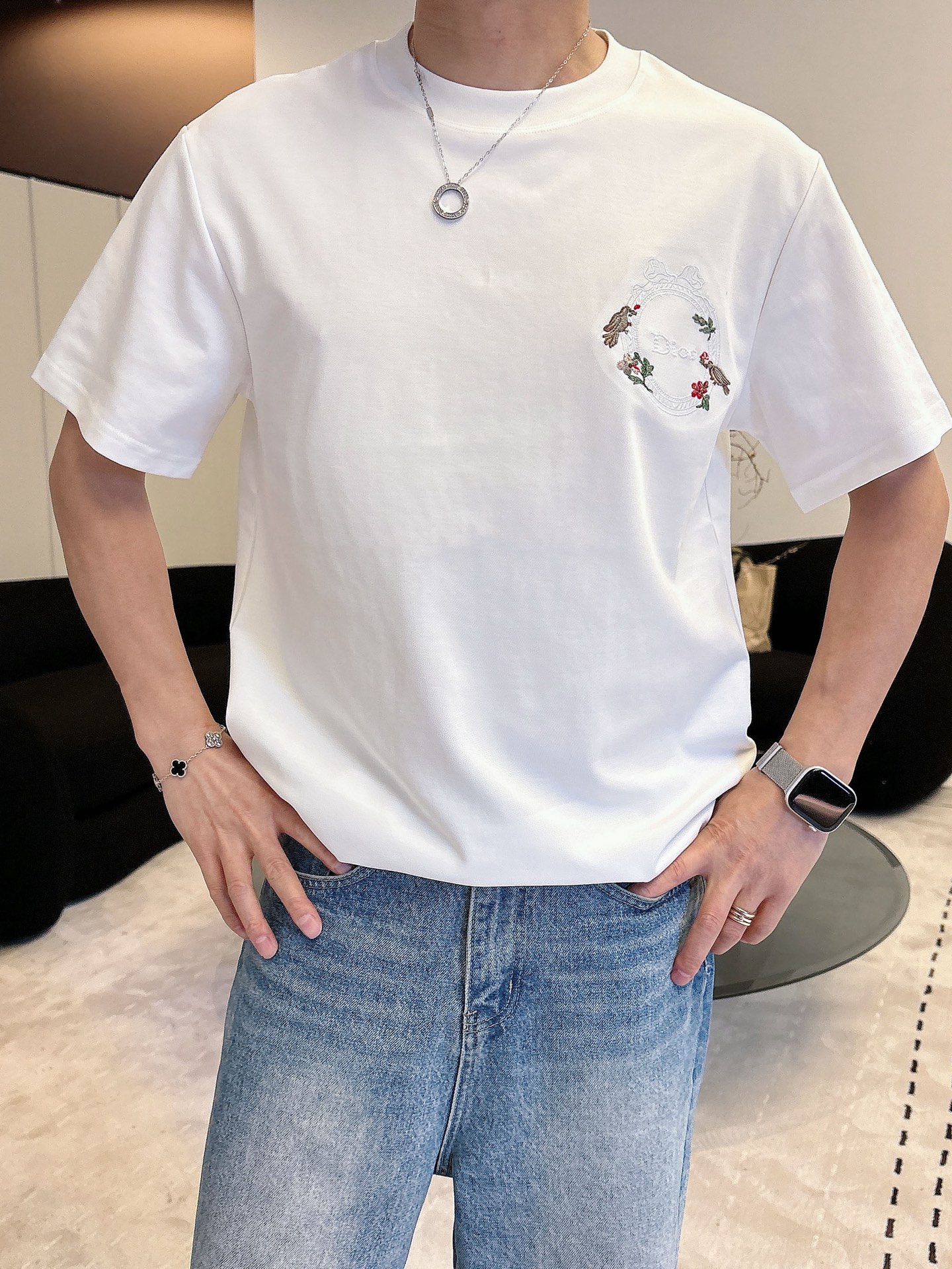 一比一Dior迪奧花卉刺繡白色短袖T恤 寬鬆圓領休閒上衣| 13 一比一Dior迪奧花卉刺繡白色短袖T恤 寬鬆圓領休閒上衣