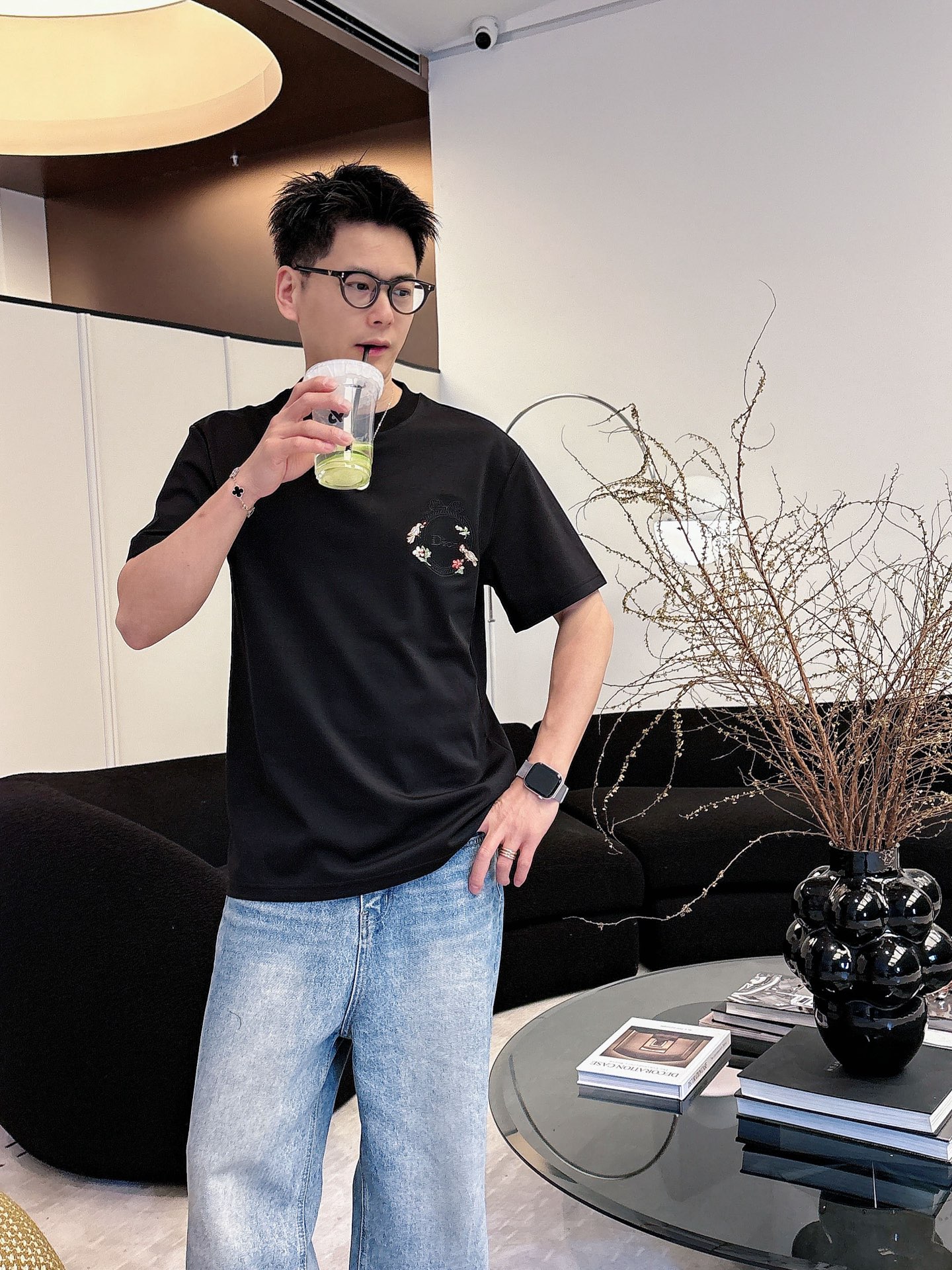 原單Dior迪奧花卉刺繡黑色短袖T恤 寬鬆男女休閒上衣| 14 原單Dior迪奧花卉刺繡黑色短袖T恤 寬鬆男女休閒上衣