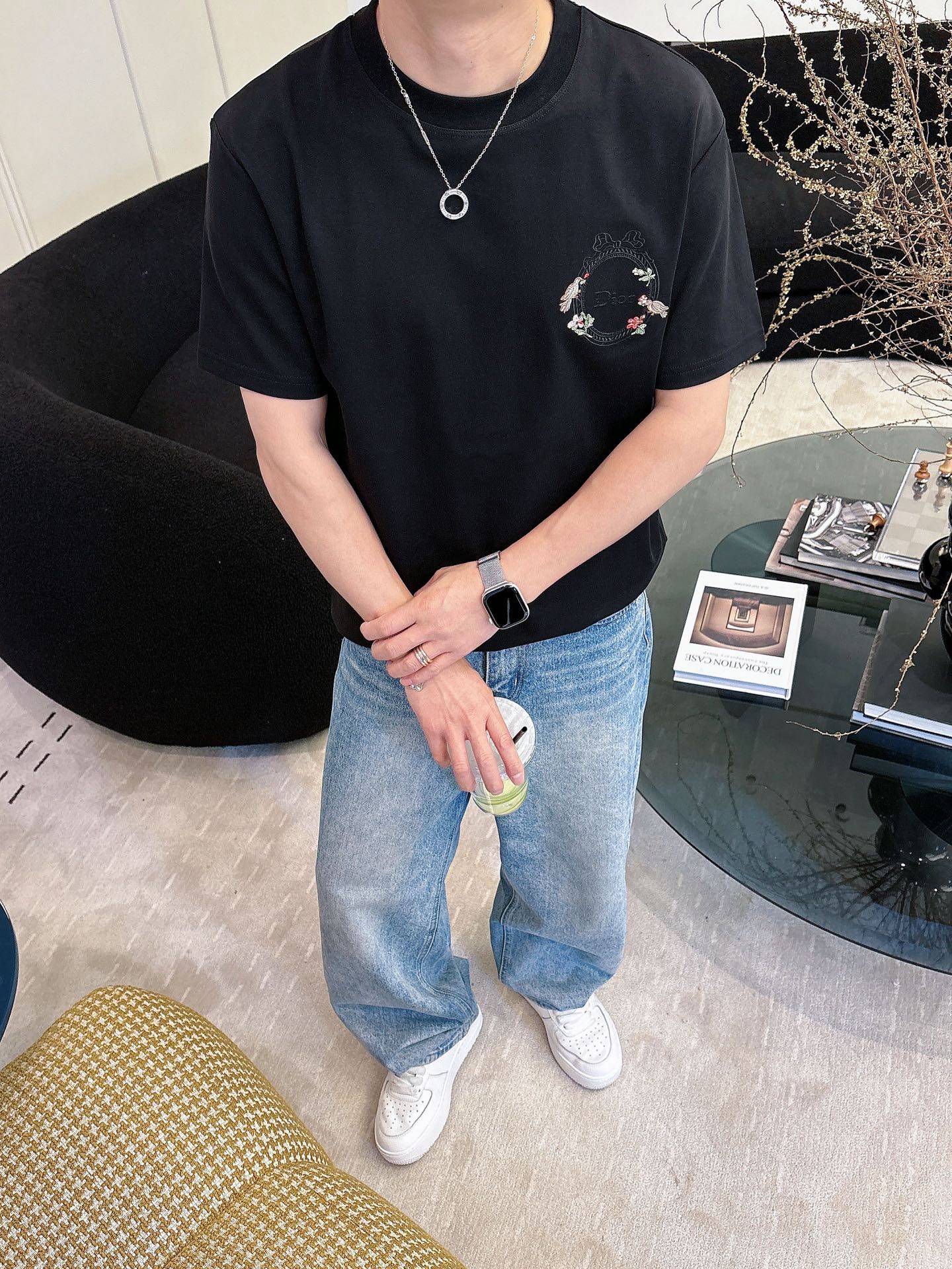 原單Dior迪奧花卉刺繡黑色短袖T恤 寬鬆男女休閒上衣| 13 原單Dior迪奧花卉刺繡黑色短袖T恤 寬鬆男女休閒上衣