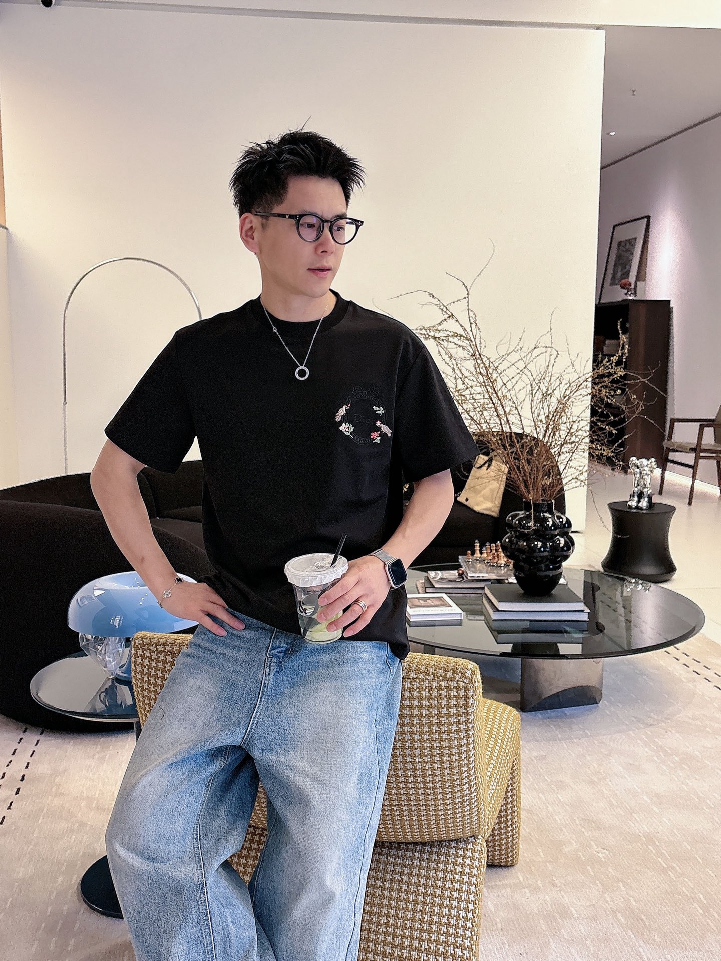 原單Dior迪奧花卉刺繡黑色短袖T恤 寬鬆男女休閒上衣| 11 原單Dior迪奧花卉刺繡黑色短袖T恤 寬鬆男女休閒上衣