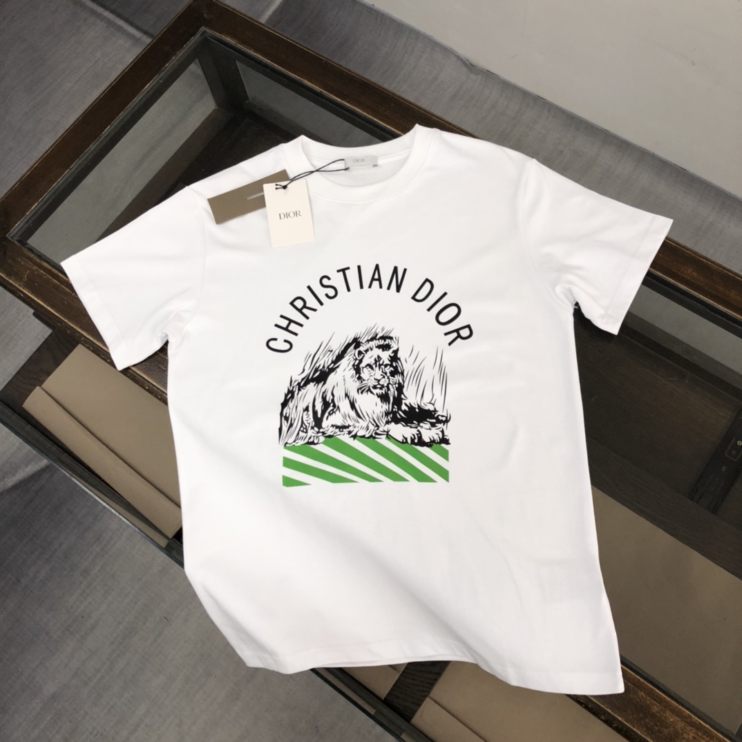 原單Dior迪奧短袖T恤 Christian Dior老虎圖案白色男士上衣