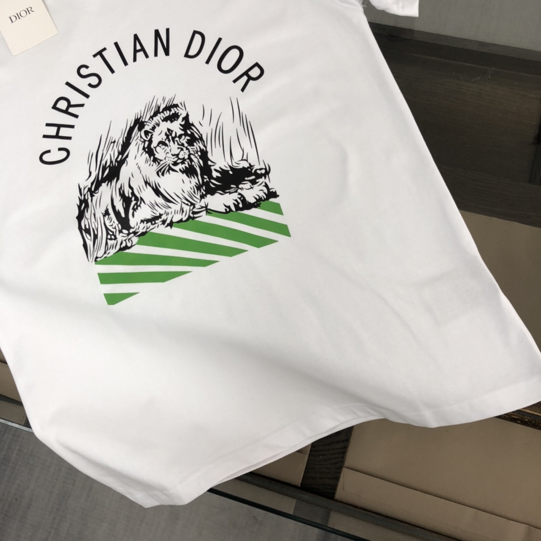 原單Dior迪奧短袖T恤 Christian Dior老虎圖案白色男士上衣