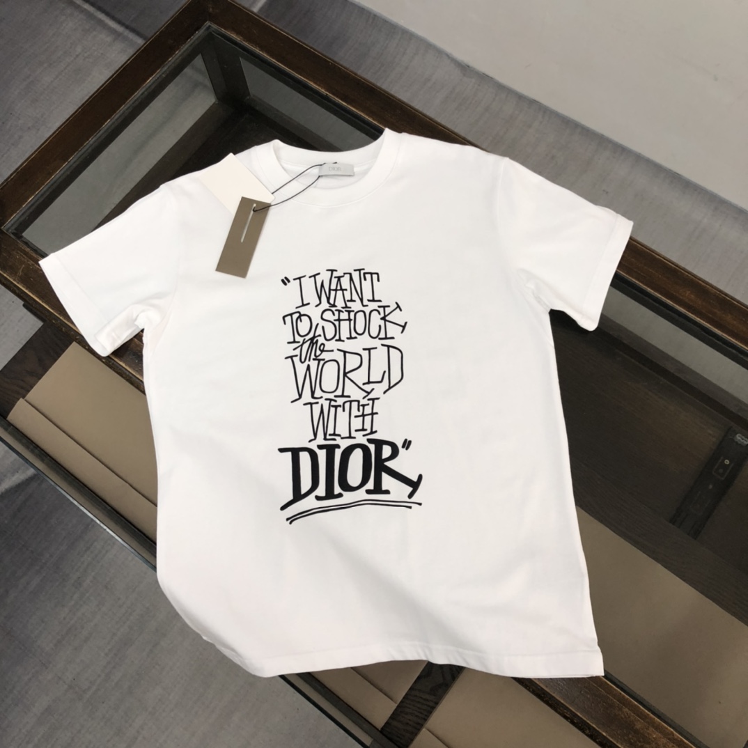 原單Dior迪奧白色短袖T恤 手寫英文標語Logo印花男士上衣
