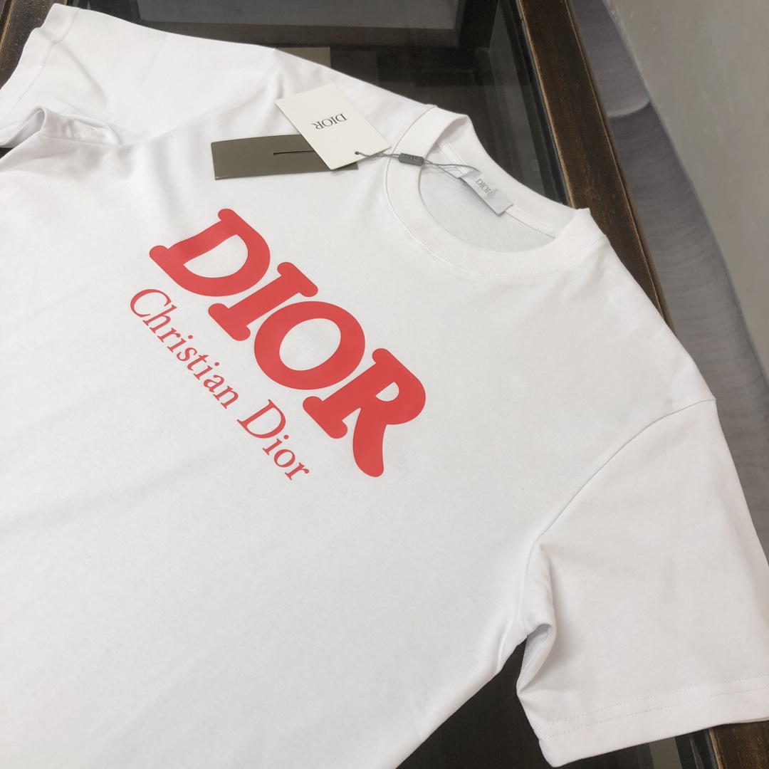 原單Dior迪奧白色短袖T恤 紅色Christian Dior字母Logo男裝| 13 原單Dior迪奧白色短袖T恤 紅色Christian Dior字母Logo男裝