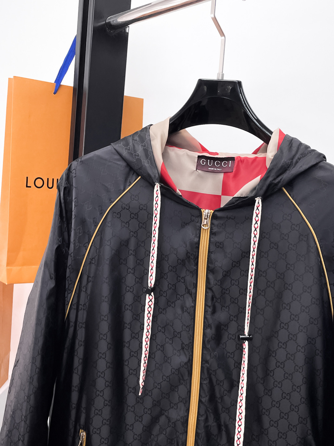 GUCCI 高仿雙G滿版連帽外套 男士拼色拉鍊防風夾克潮流款| 12 GUCCI 高仿雙G滿版連帽外套 男士拼色拉鍊防風夾克潮流款