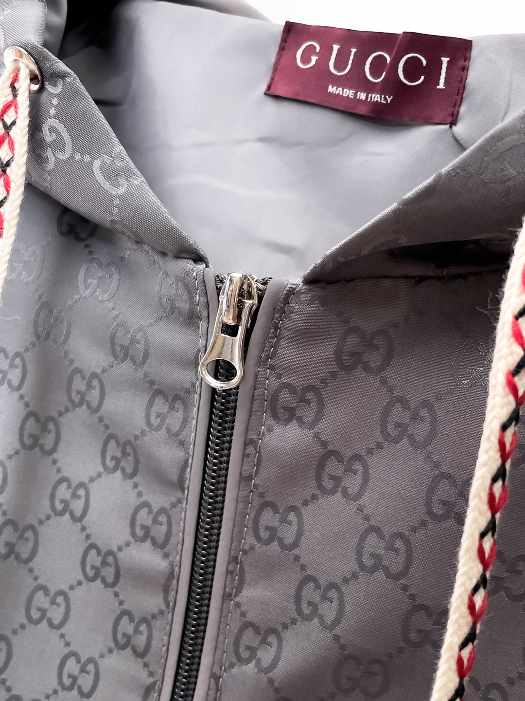 GUCCI 高仿灰色滿版外套 男士雙G連帽拉鍊夾克休閒款| 7 GUCCI 高仿灰色滿版外套 男士雙G連帽拉鍊夾克休閒款