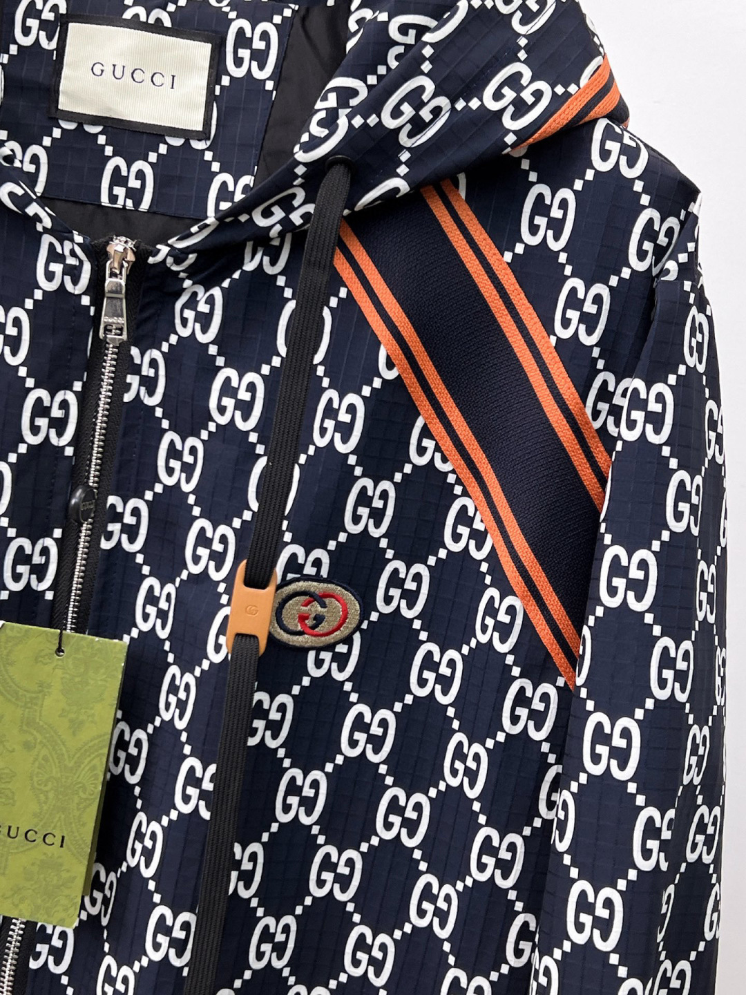 GUCCI 高仿滿版雙G外套 男士橘色織帶連帽拉鍊夾克潮流款| 13 GUCCI 高仿滿版雙G外套 男士橘色織帶連帽拉鍊夾克潮流款