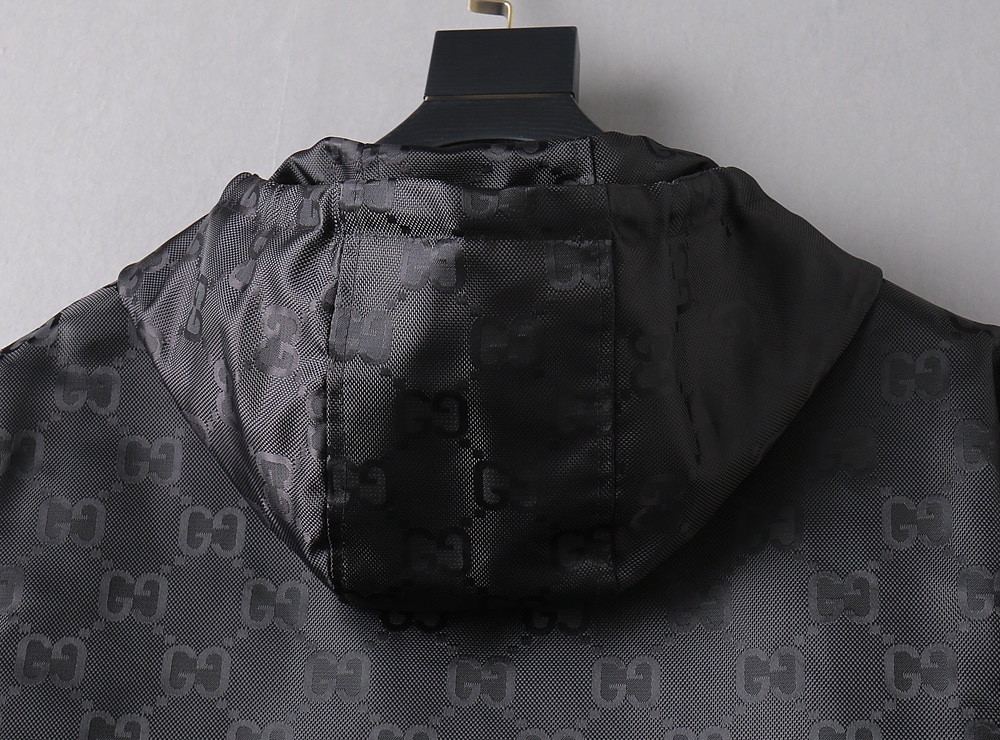 GUCCI 高仿滿版外套 男士黑色雙G連帽拉鍊夾克| 15 GUCCI 高仿滿版外套 男士黑色雙G連帽拉鍊夾克