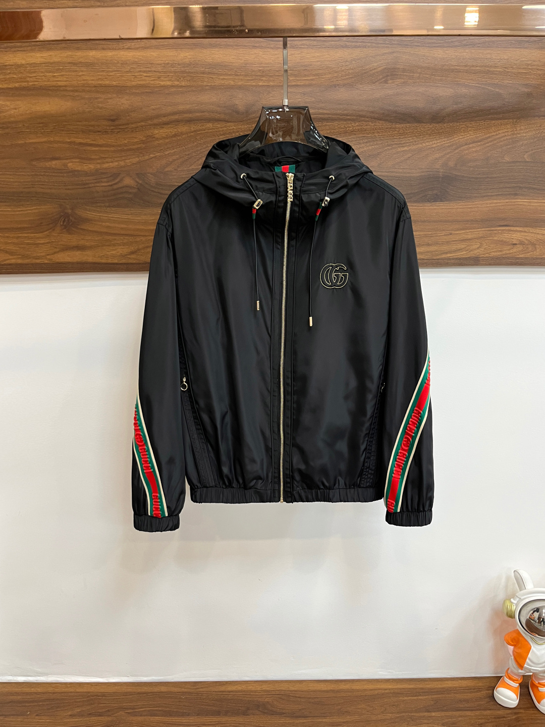 Gucci 原單連帽外套 男士黑色拉鍊防風夾克休閒外套