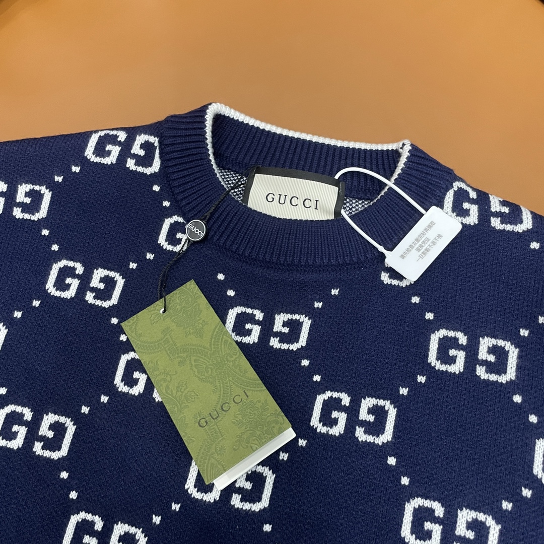 Gucci 一比一復刻GG滿版針織衫 男士藍色長袖毛衣| 13 Gucci 一比一復刻GG滿版針織衫 男士藍色長袖毛衣