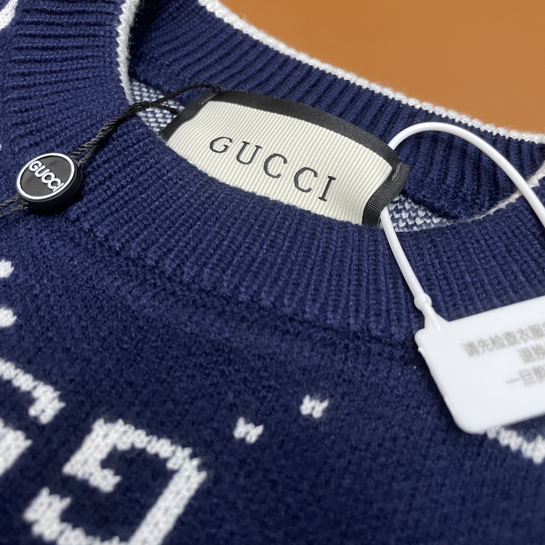 Gucci 一比一復刻GG滿版針織衫 男士藍色長袖毛衣| 11 Gucci 一比一復刻GG滿版針織衫 男士藍色長袖毛衣