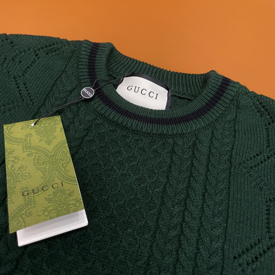 Gucci 原單針織毛衣 男士綠色立體紋理長袖圓領上衣| 13 Gucci 原單針織毛衣 男士綠色立體紋理長袖圓領上衣