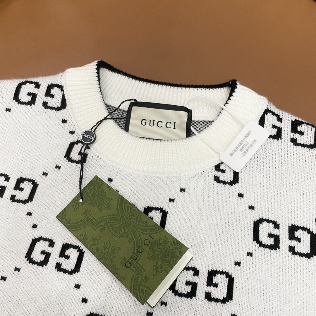 Gucci 一比一復刻GG滿版針織衫 男士白色長袖毛衣| 13 Gucci 一比一復刻GG滿版針織衫 男士白色長袖毛衣
