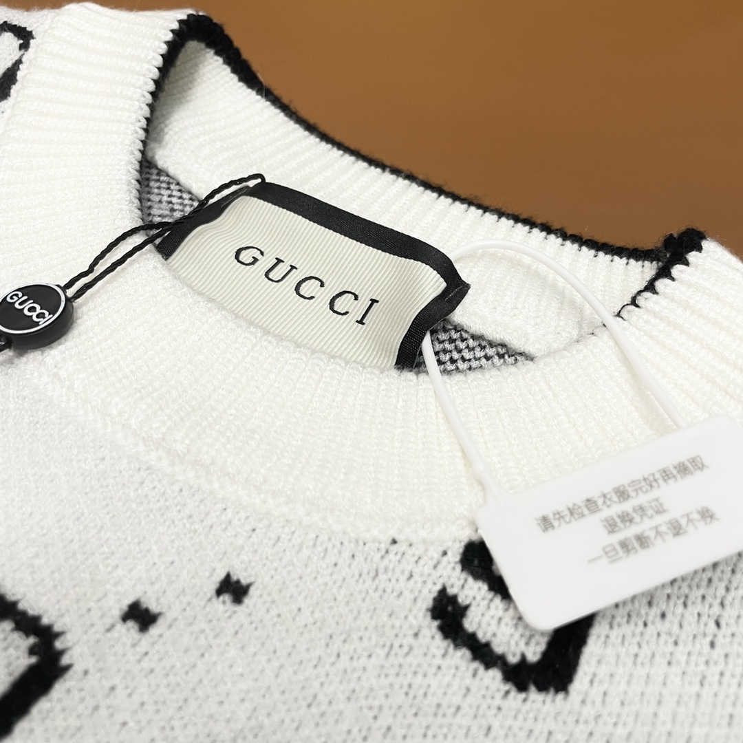 Gucci 一比一復刻GG滿版針織衫 男士白色長袖毛衣| 11 Gucci 一比一復刻GG滿版針織衫 男士白色長袖毛衣