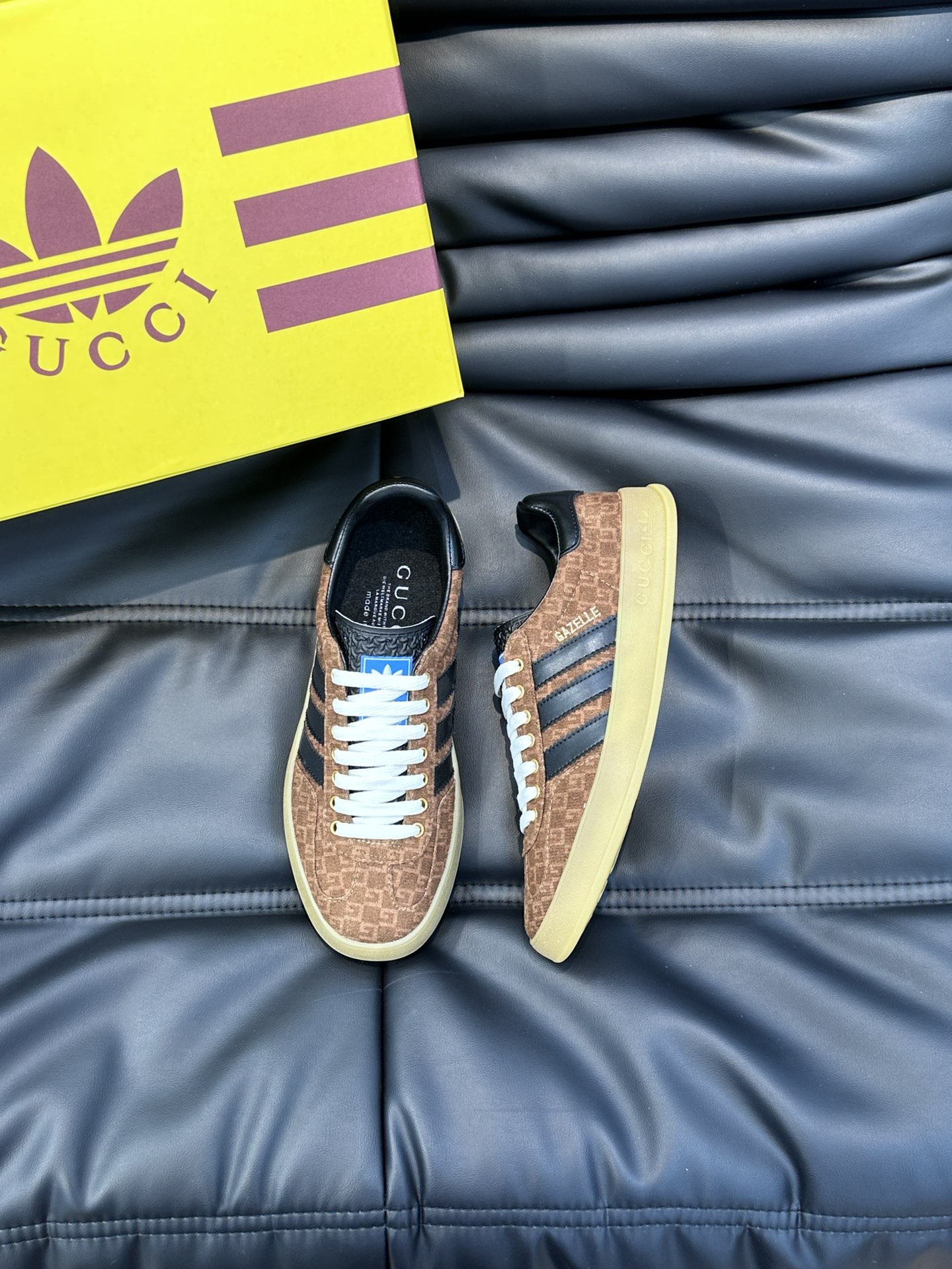 GUCCI復刻×adidas Gazelle聯名休閒鞋 棕色GG紋黑色三條紋復古板鞋| 14 GUCCI復刻×adidas Gazelle聯名休閒鞋 棕色GG紋黑色三條紋復古板鞋